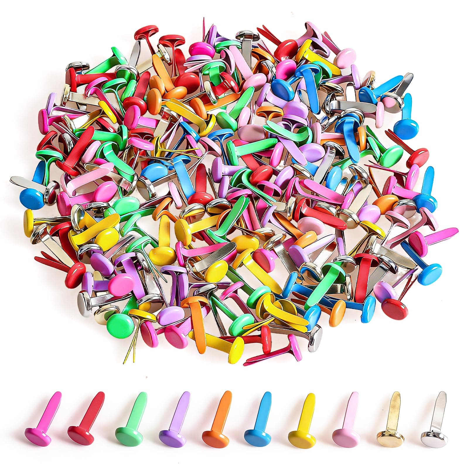 moinkerin 200 Pcs Paper Fasteners Split Pins Crafts 0.3 x 0.63inch Mini Brads for Paper Crafts Multicolor Brad Fasteners for DIY,Crafting,Scrapbooking,Stamping Round Head fasteners for Office (8x16mm)