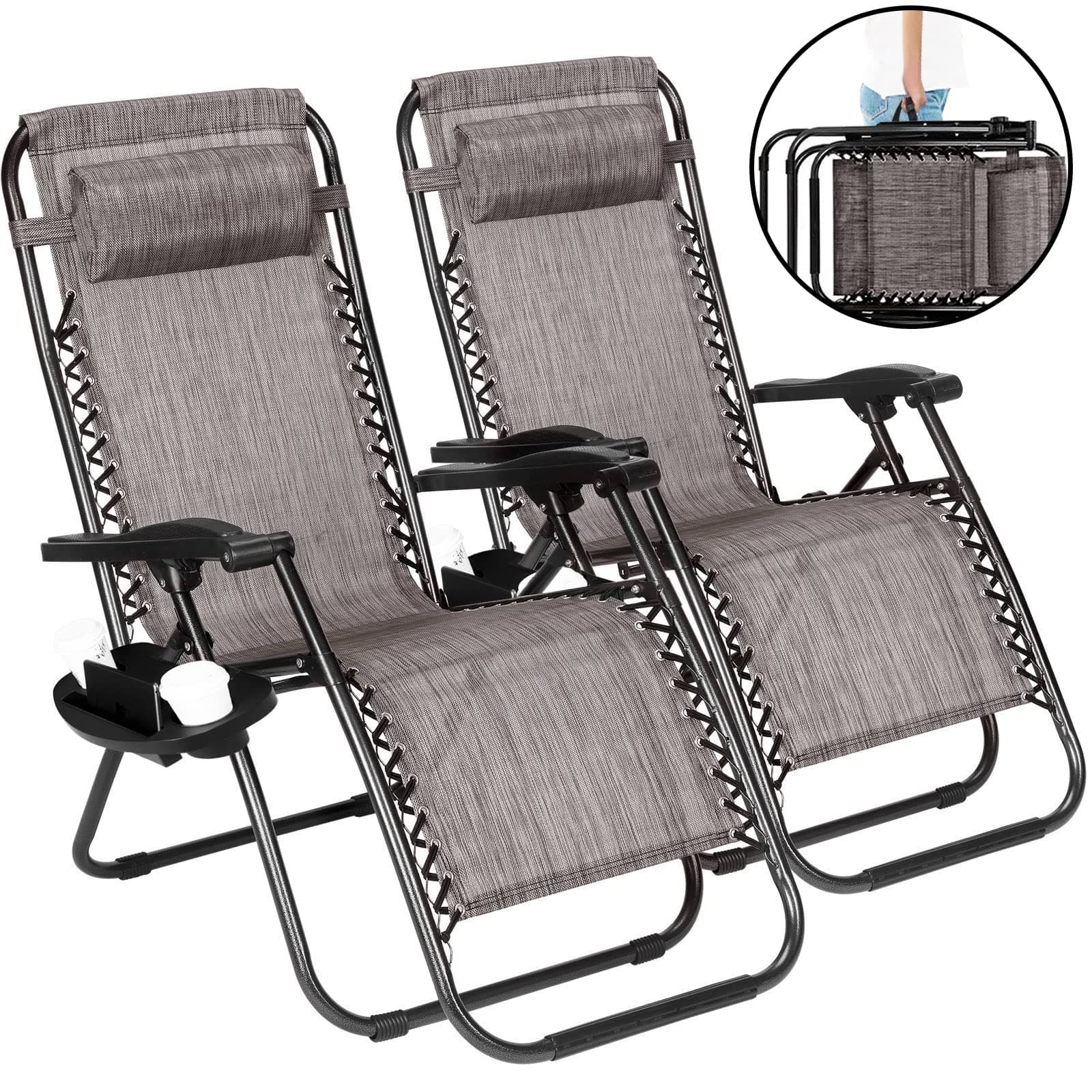 Set Of 2 Folding Zero Gravity Chairs Beach Chairs Sun Lounger Recliner For Beach Patio Garden Camping Outdoor