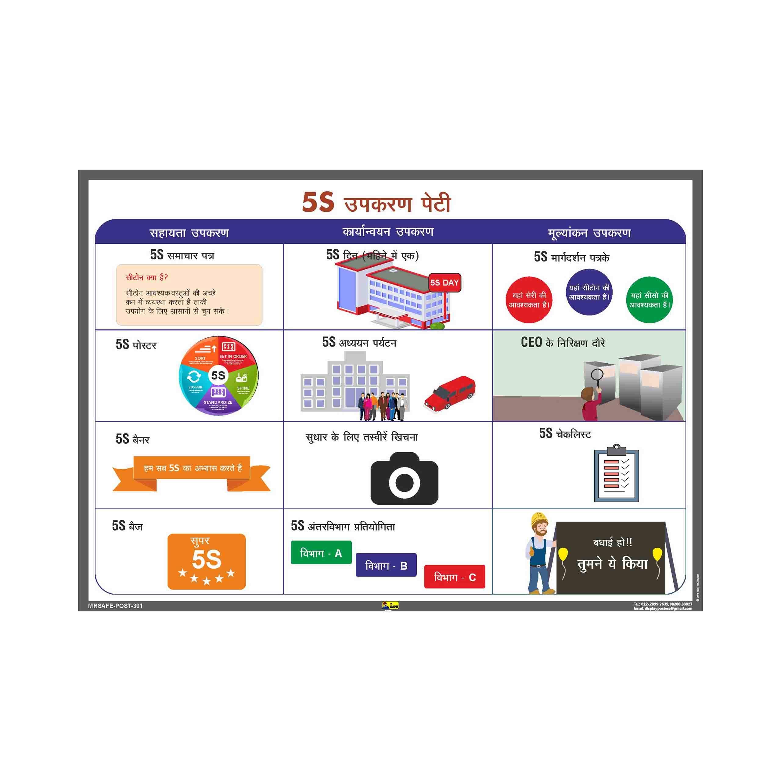 Mr. Safe - 5S Tool Box Poster in Hindi Hard Plastic Lamination A3 (11.7 inch X 16.5 inch)