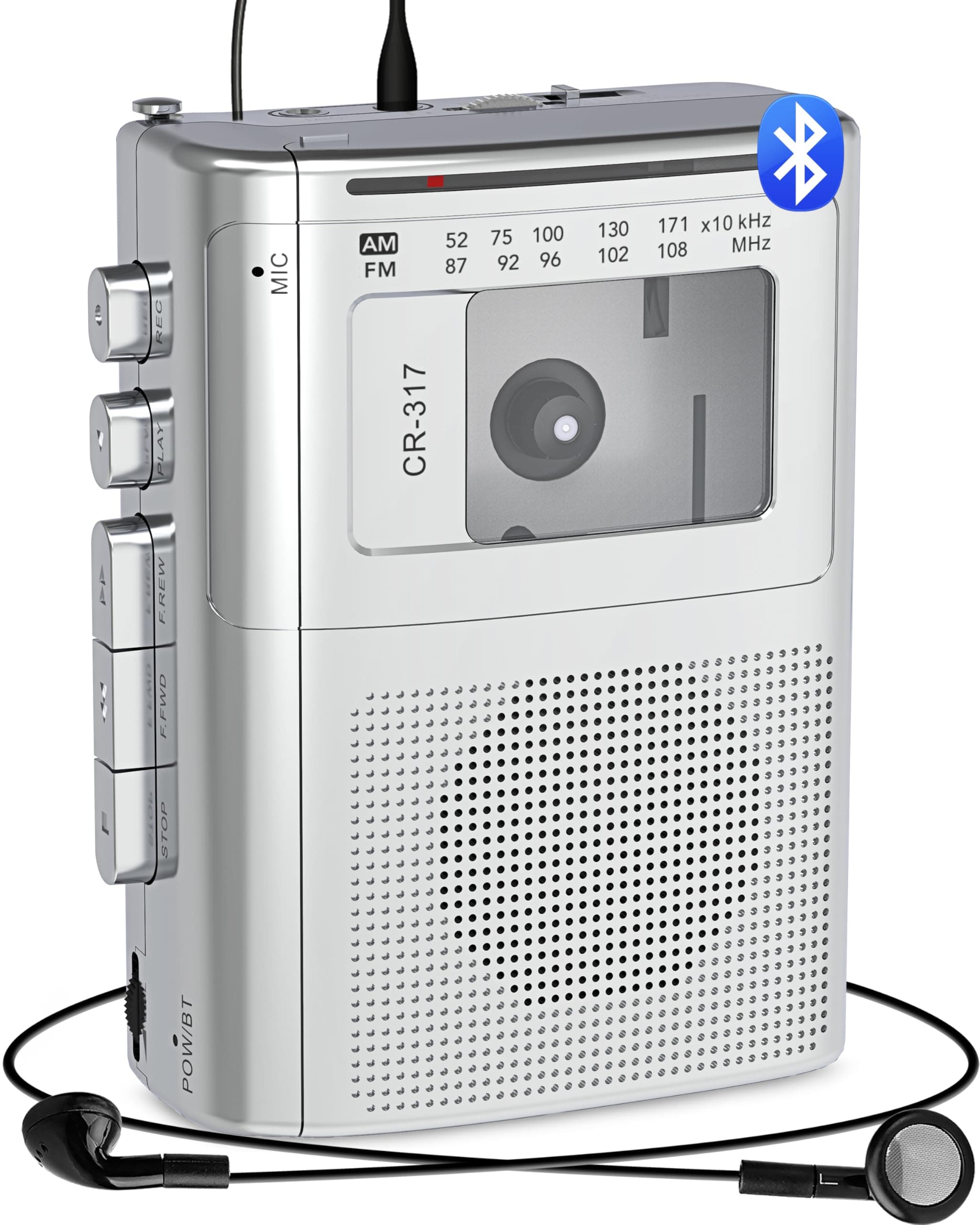 Gracioso Portable Cassette Player Recorder with Bluetooth Transmitter, AM FM Cassette Player with Headphone Jack & Big Speaker,Microphone Jack, 2*AA Battery Opearated Cassette Tape Player