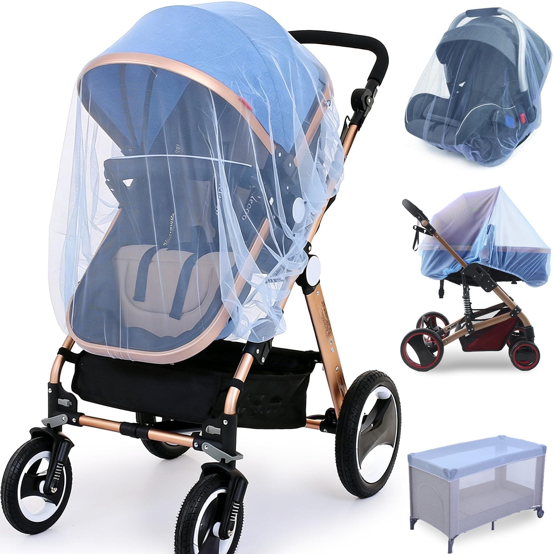 Durable Baby Stroller Mosquito Net (2 Pack) - Perfect Bug Net for Strollers, Bassinets, Cradles, Playards, Pack N Plays and Portable Mini Crib (Blue)
