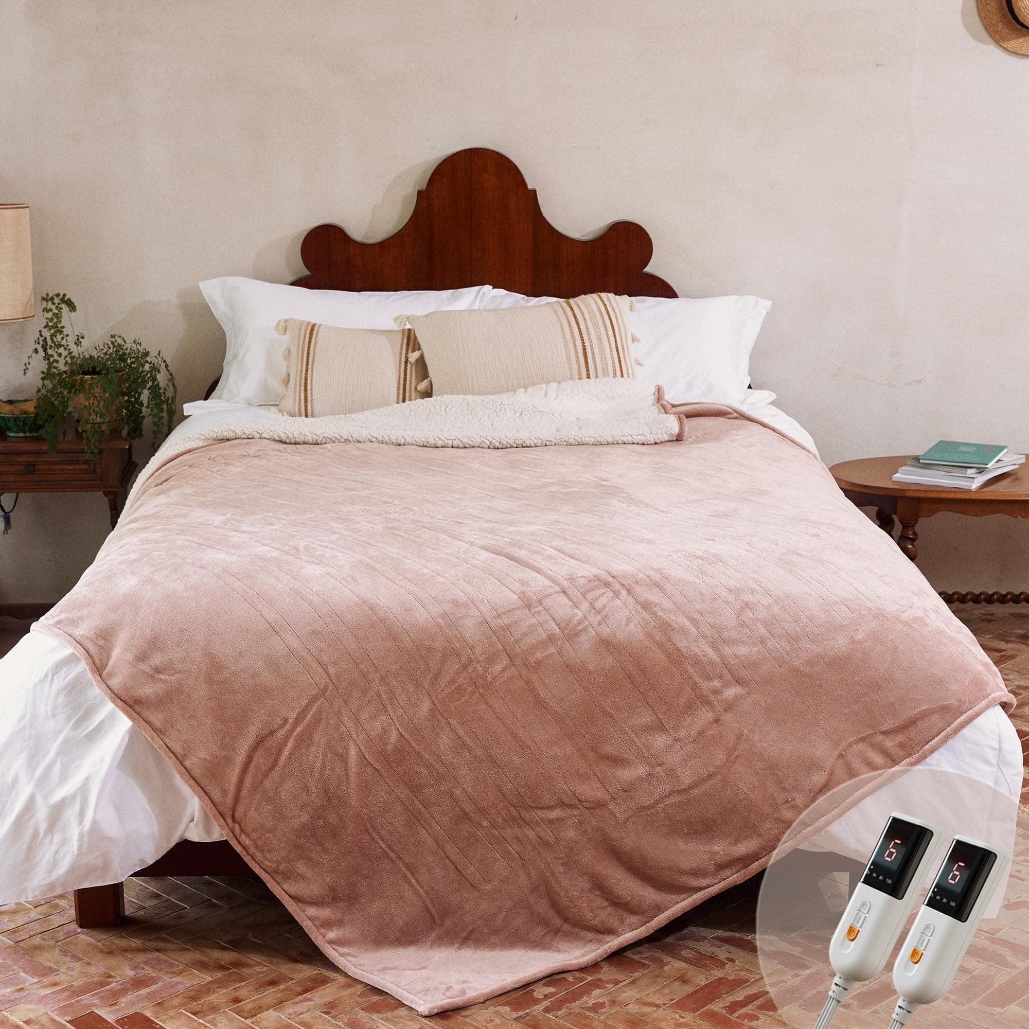 GOTCOZY Heated Blanket King Size - Electric Blankets with Dual Controller 6 Heating Level & 10 Hour Auto Off Heating Blanket, ETL Certified (100X90 Inch Rose Dust)