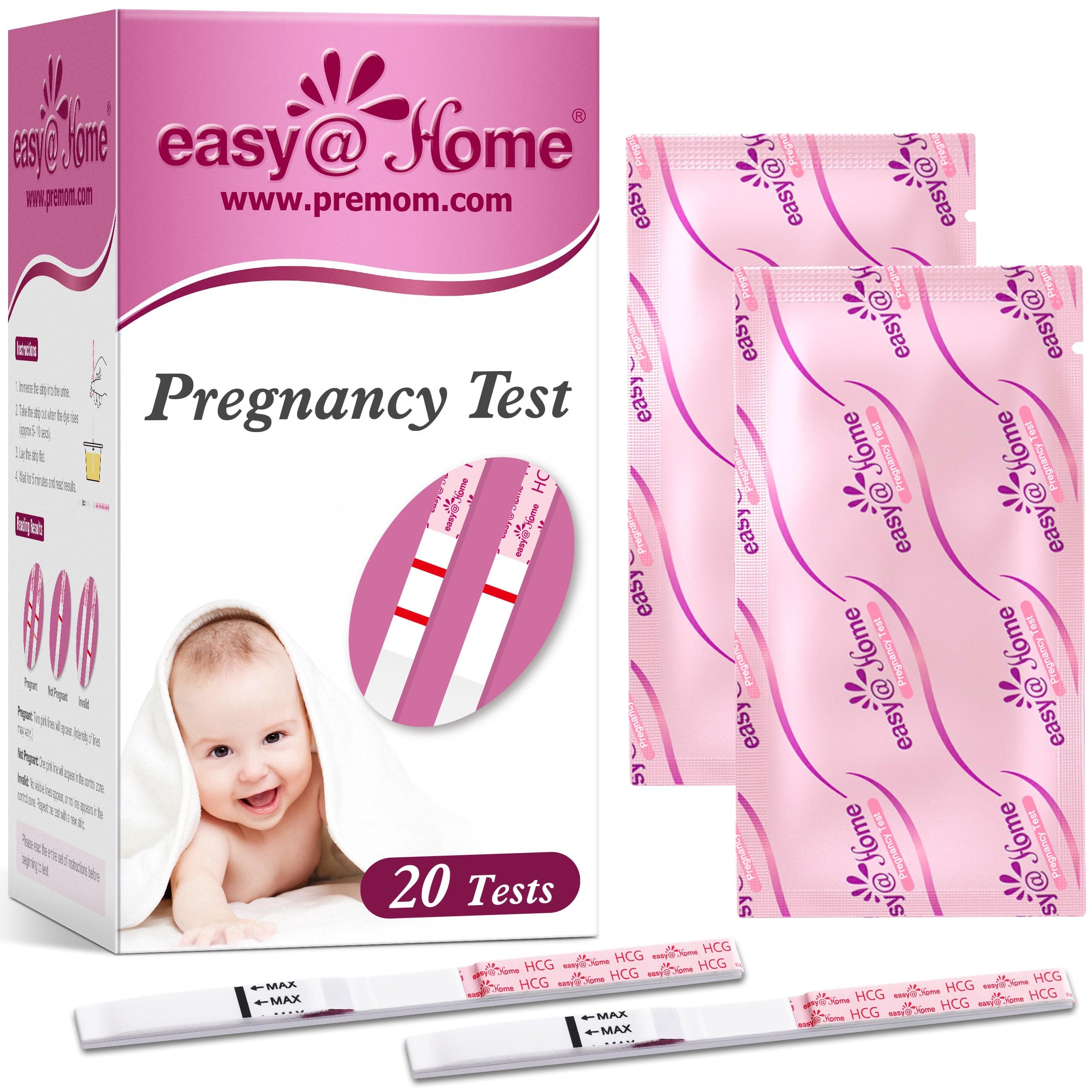 Easy@Home Pregnancy Test Strips Kit, Powered By Premom Ovulation Predictor Ios And Android App, 20 Hcg Tests