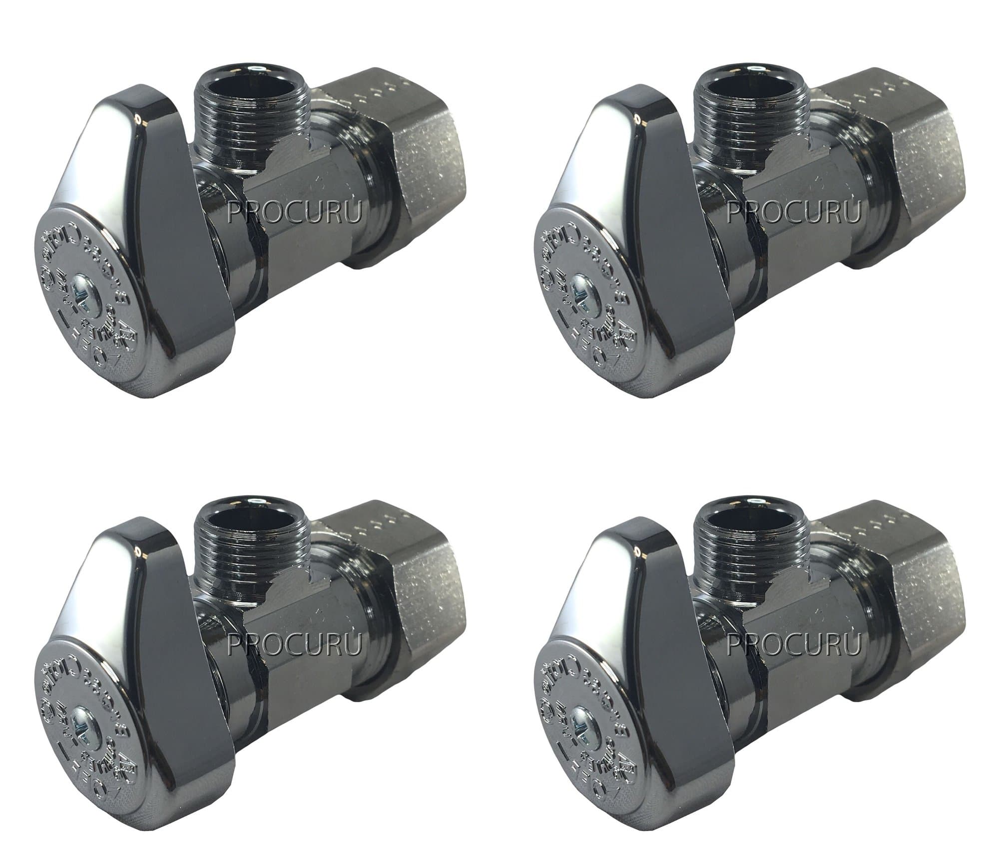 (4-Pack) G2CR19L1X 1/2-in Nominal Comp x 3/8-in OD Outlet Chrome Plated Brass 1/4-Turn Angle Stop Valve Less Outlet Sleeve/Nut (4-Pack)