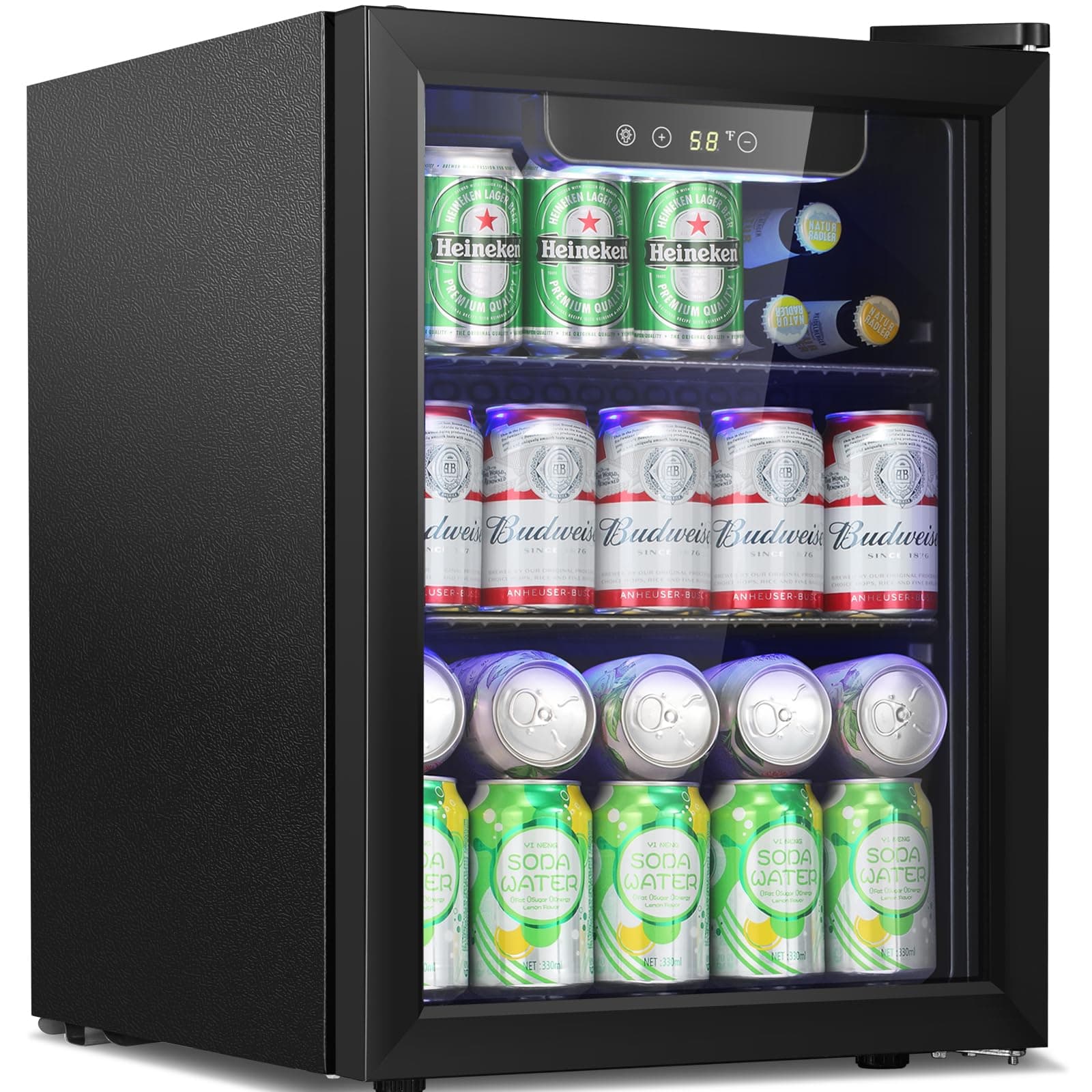 Antarctic Star 1.7 cu.ft.Beverage Refrigerator Small Mini Fridge 68 Can,with Glass Door Freestanding Small Fridge with Electronic Temperature Control for Home Bar,black