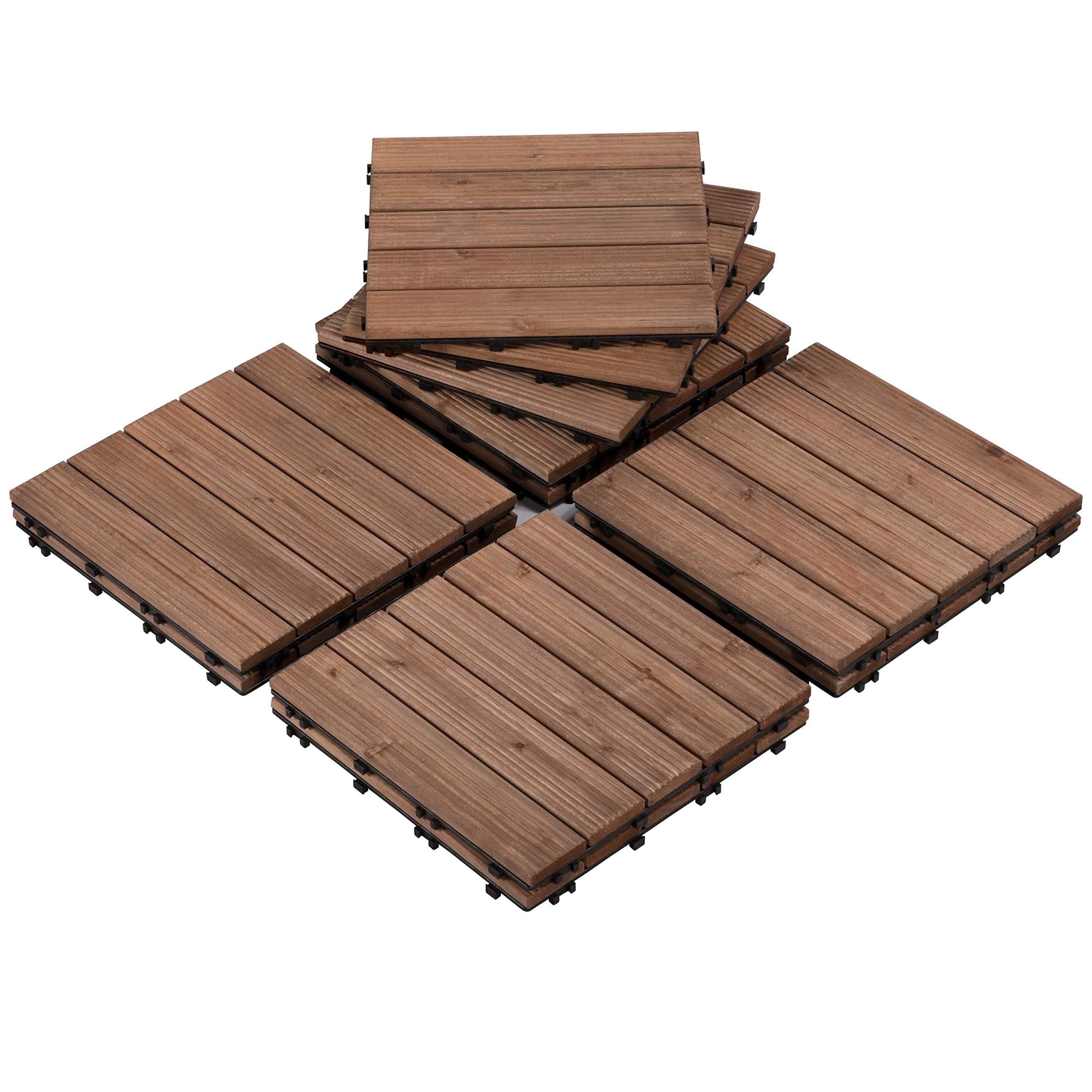 Yaheetech 110pcs Patio Deck Tiles Composite Decking Floor Tiles 12 x 12in Interlocking Fir Wood Indoor Outdoor Patio Garden Deck, Brown