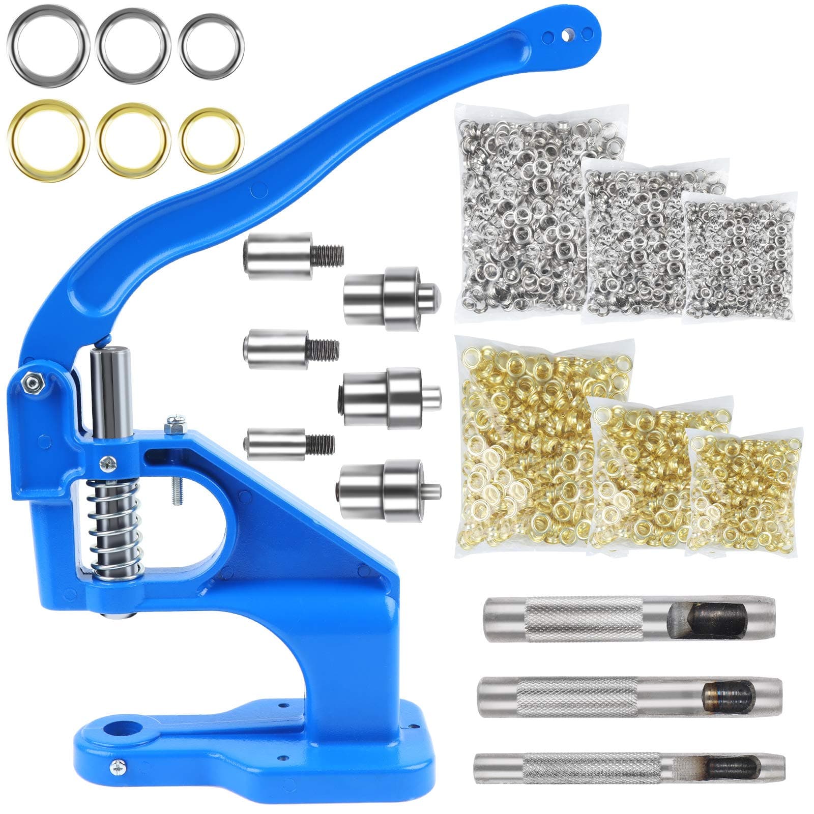 PIAOPIAONIU Hand Press Grommet Machine Kit with 3 Die Handle Cover, 2400 PCS Grommets & 3 PCS Installation Tools for Snap Buttons, Rivets & Eyelets