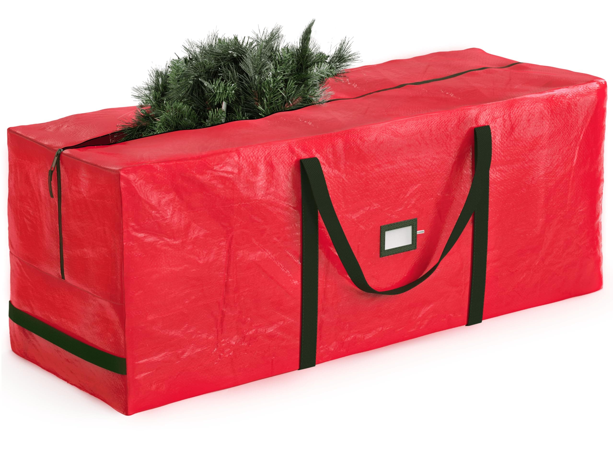 Zober Christmas Tree Storage Bag - Fits 7.5 Ft Artificial Trees - Waterproof Christmas Tree Bag - Strong, Durable Handles - Labeling Card Slot - Red