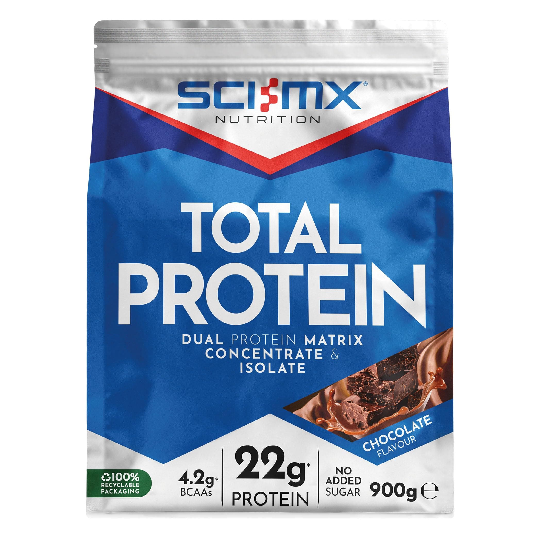 Total Protein - Dual Concentrate & Isolate Powder - Lean Muscle Development - Chocolate • No Added Sugar • 4.2g BCAAs • 900g