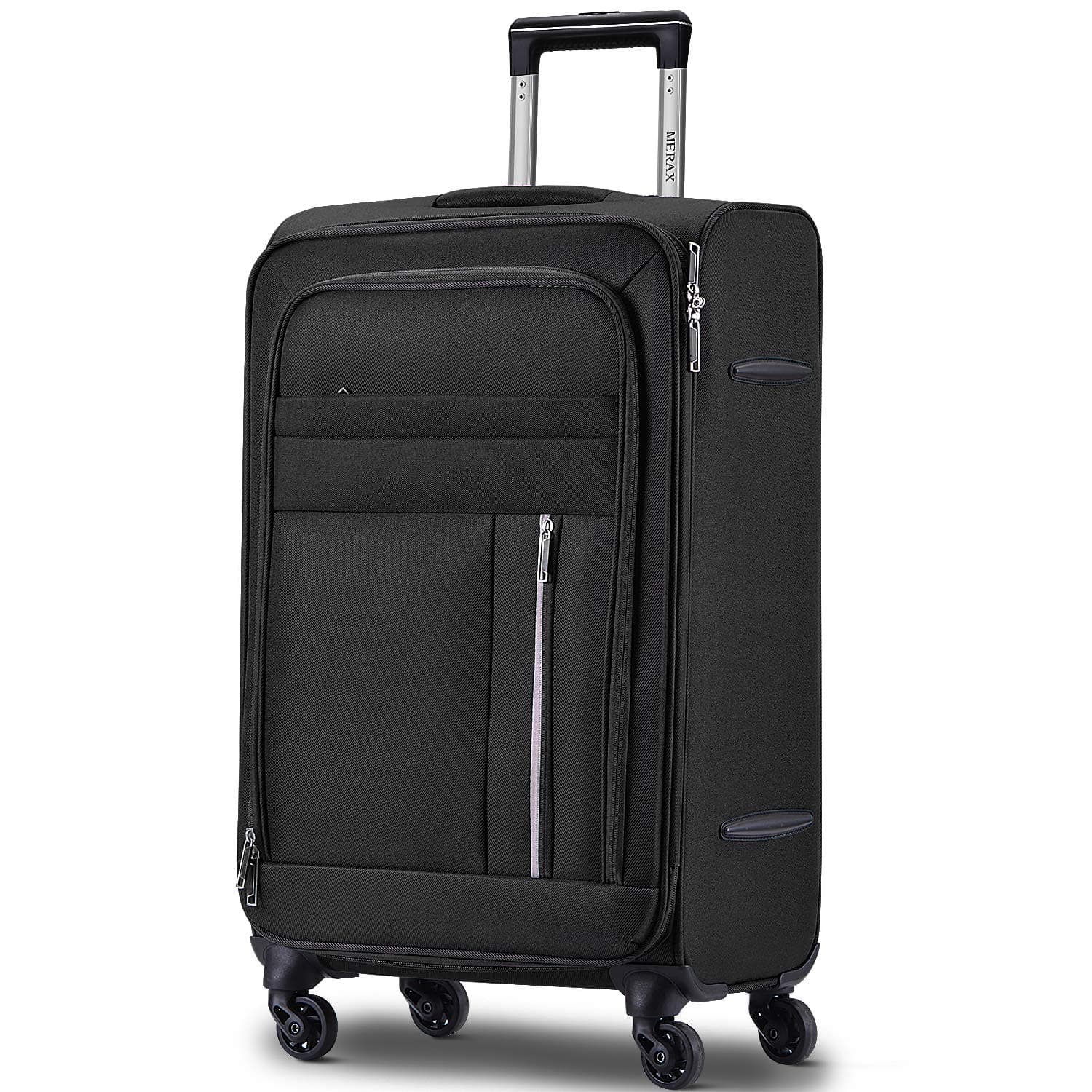 Spinner Soft Shell Luggage Super Lightweight Suitcases 4 Wheels（20/24/28/SET of 3) (Medium (24 inch), Black)