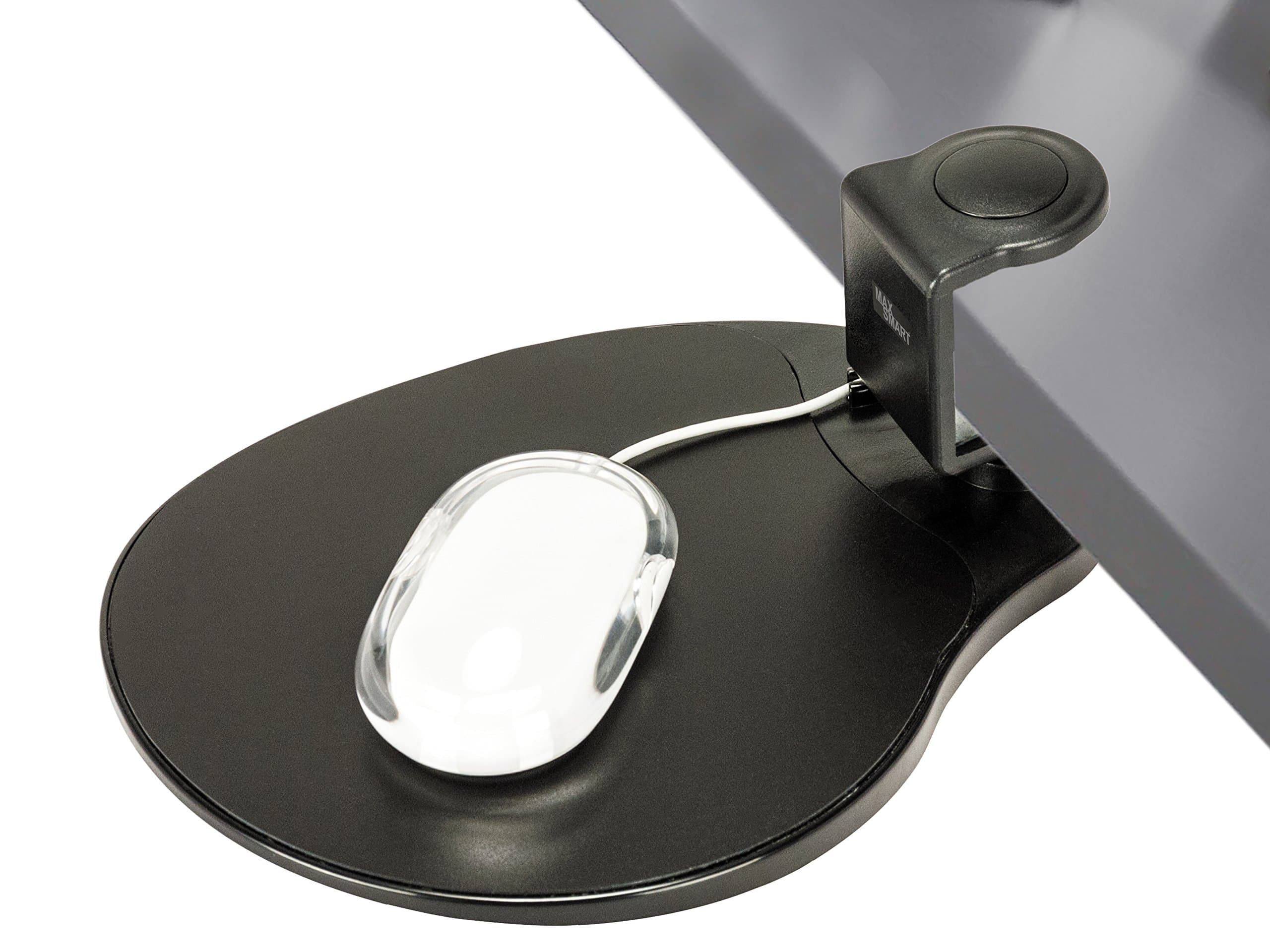 Clamp on Mouse Platform, Clip on Mouse Pad, Rotating 360, Easy Slide Out Tray, Suitable Up to for 1.5" Thickness Desk, for Home, Office to Save Space (Black)