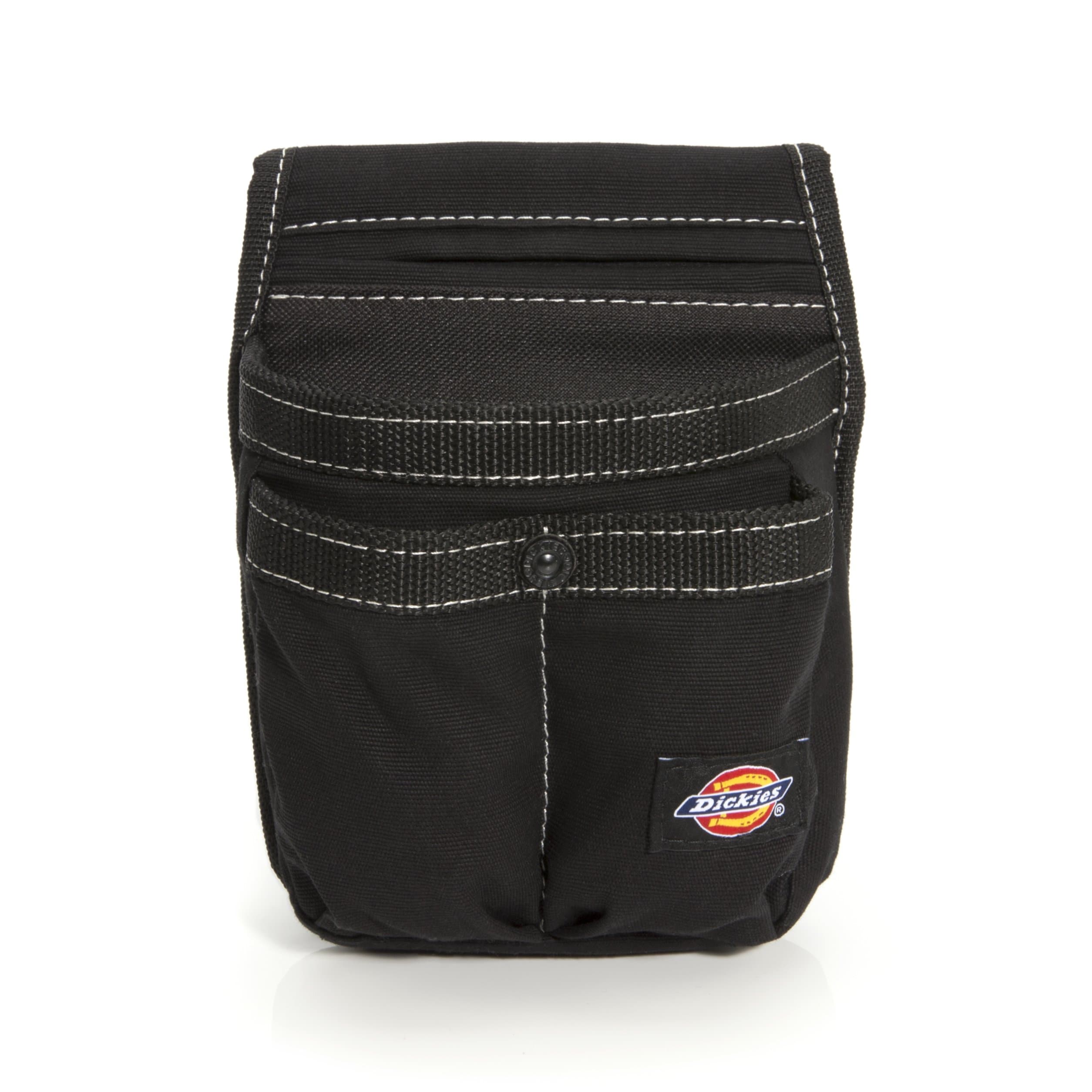Dickies Storage Pouch for Tool and Work Belts, 4 Pockets, Cushioned Slip Pocket, Durable Canvas, Snap-Back Compatible with 3-inch Belts, Black