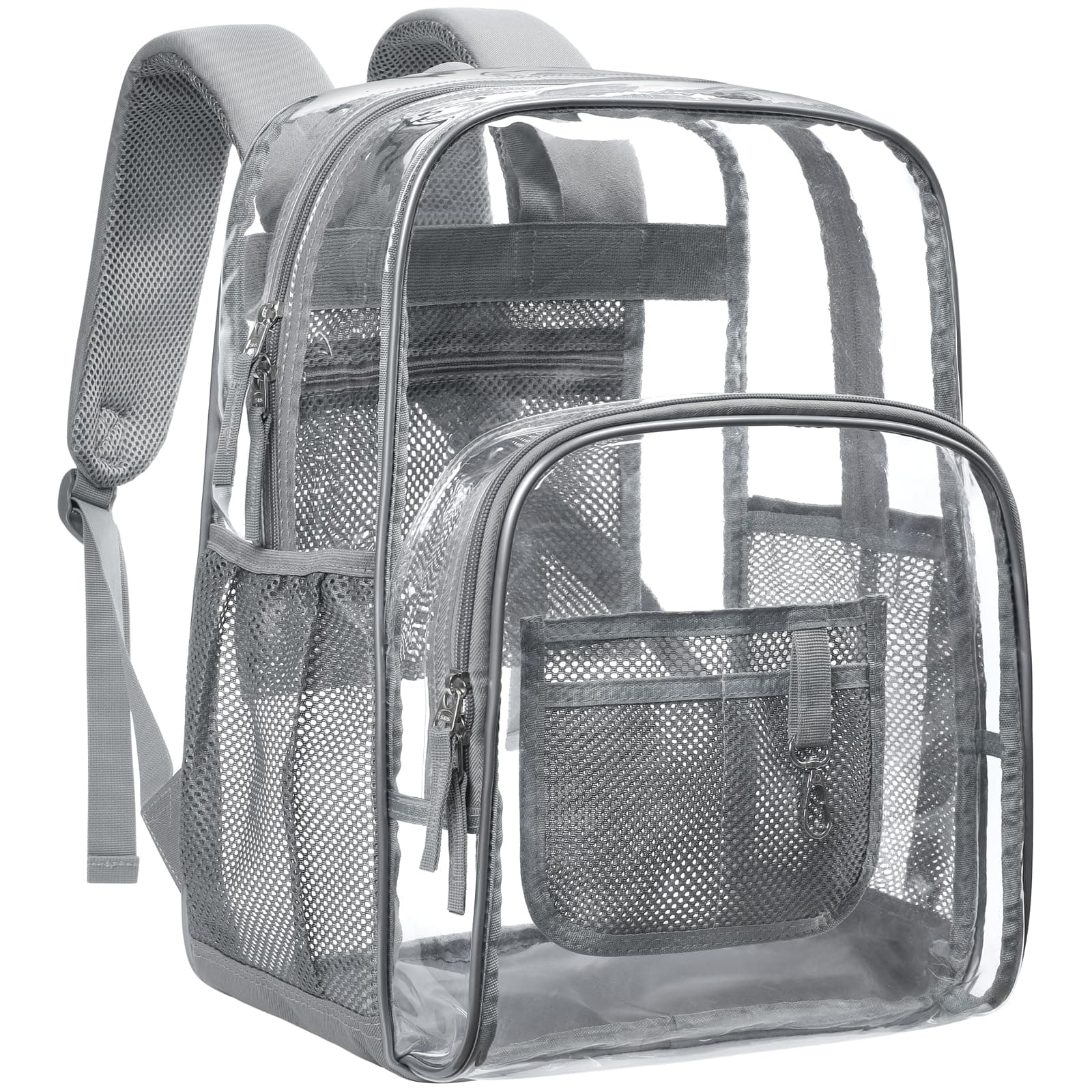 Clear Backpack - 17 inch Large Clear Backpacks for School, Heavy Duty Clear Bookbag for Student Boys and Girls, Transparent PVC See Through Backpack for College Work, Grey (for age 12 above)