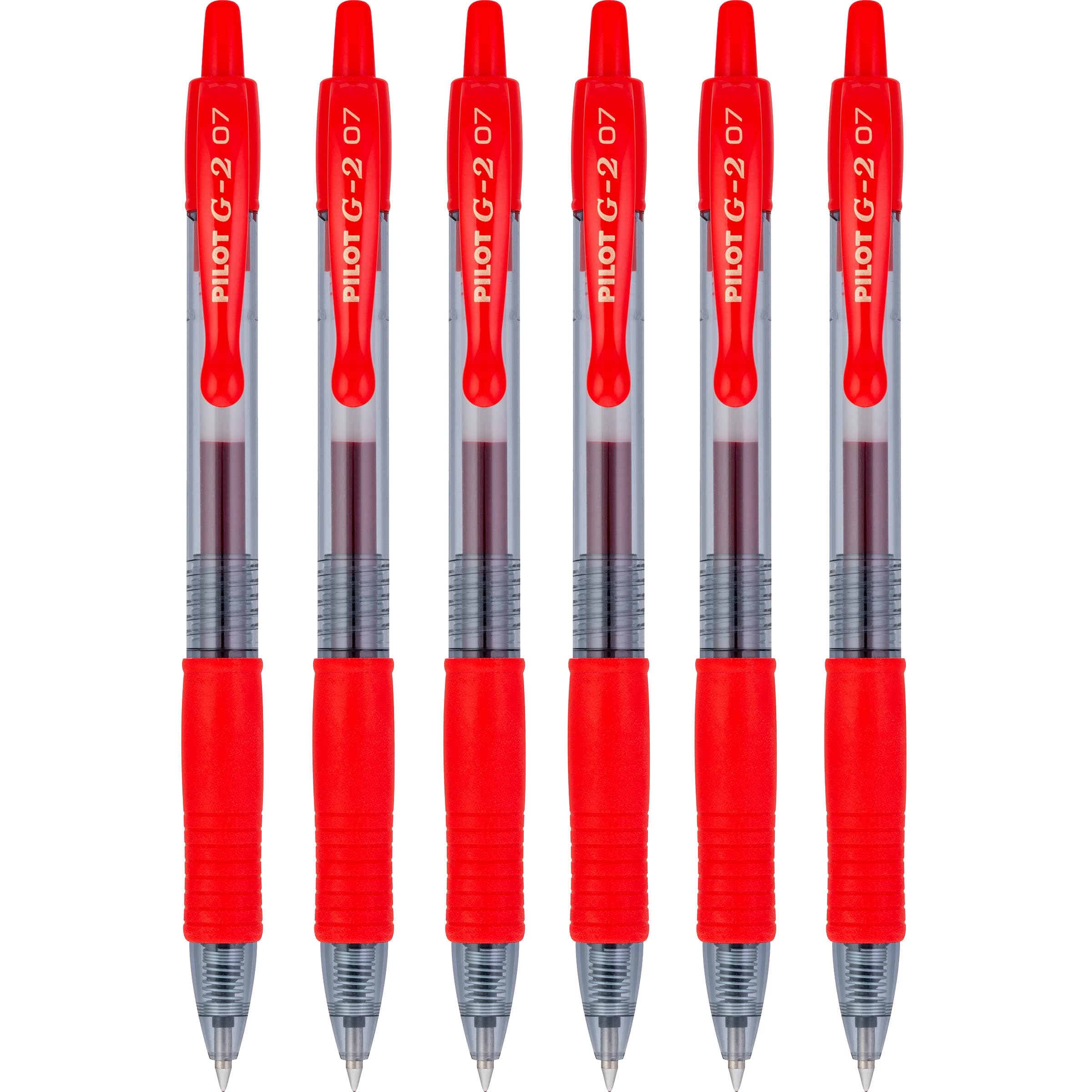 Pilot G2 07 Red Fine Retractable Gel Ink Pen Roller Ball 0.7MM Nib Tip 0.39MM Line Width Refillable BL-G2-7 (PACK of 6)