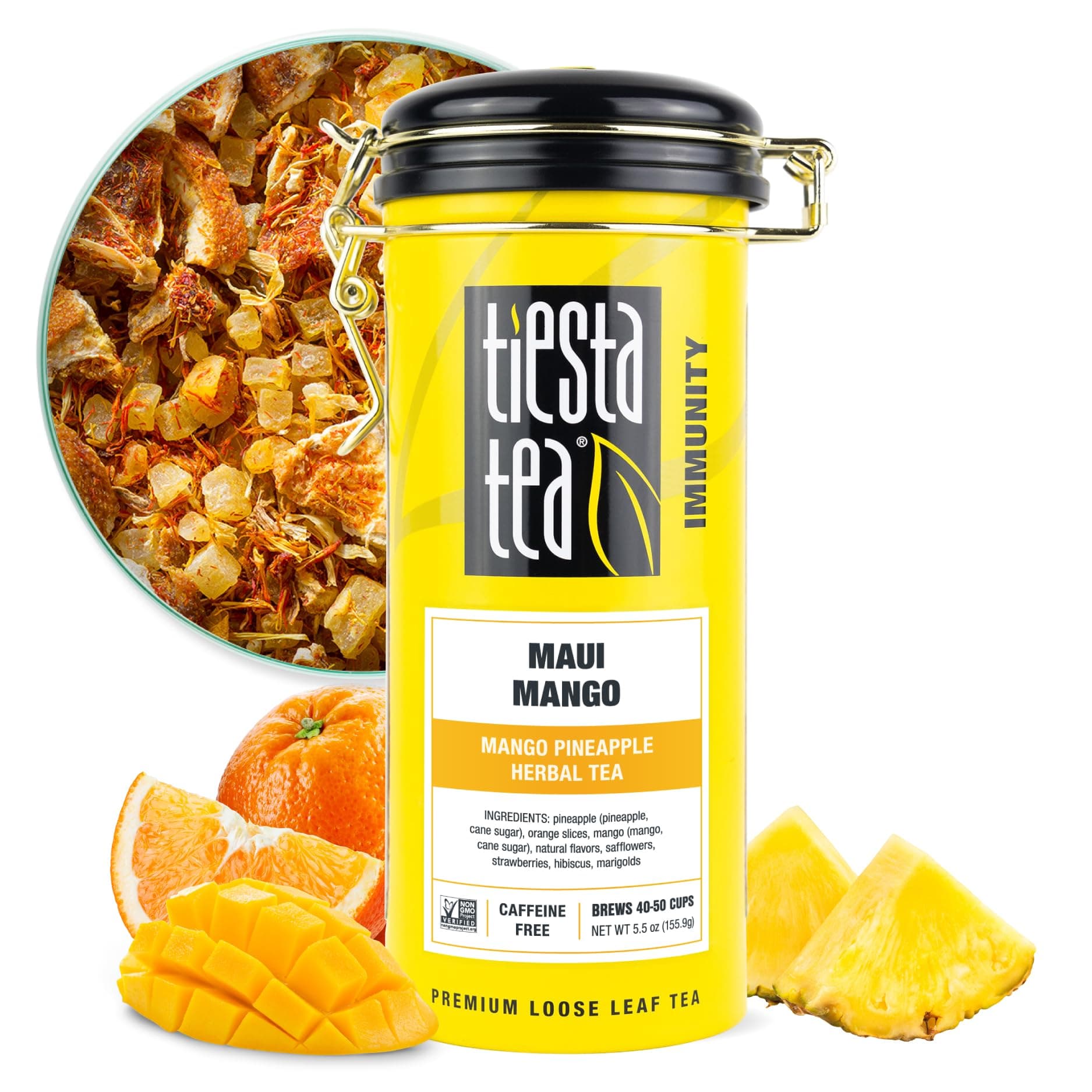 Tiesta Tea Maui Mango, Loose Leaf, Mango Pineapple Herbal Tea, Premium Non-Caffeinated Fruit Blend, Makes Hot or Iced & Brews Up to 50 Cups, 5.5 Ounce Refillable Tin