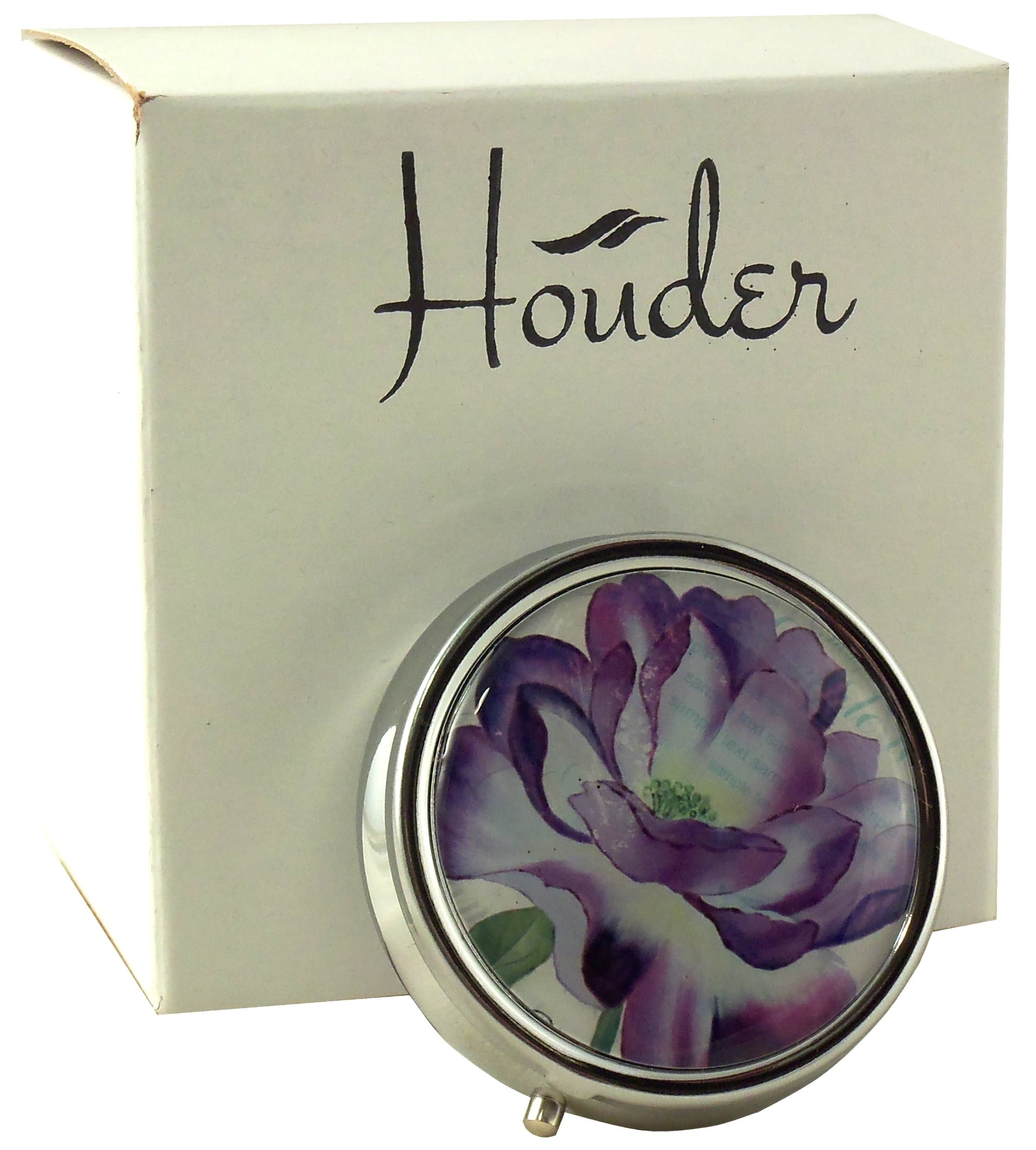 Designer Pill Box by Houder - Decorative Pill Case with Gift Box - Carry Your Meds in Style (Purple Flower)