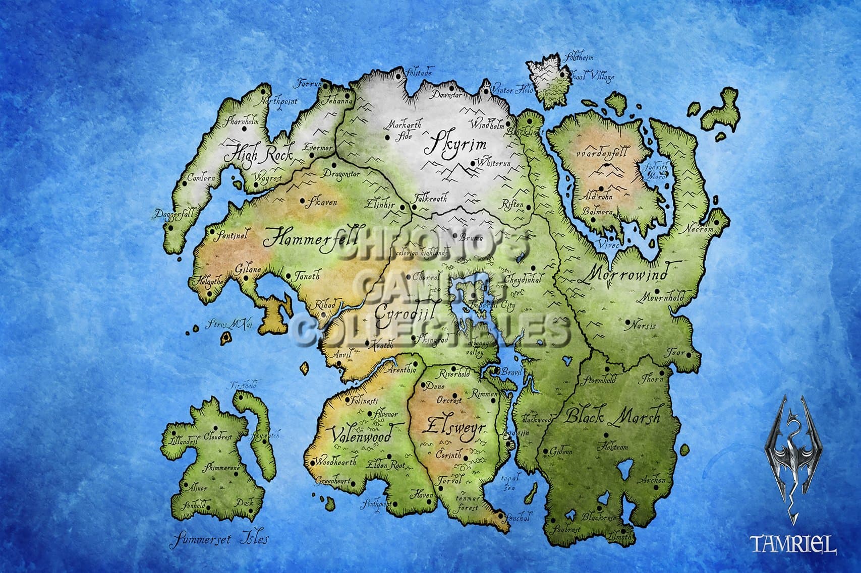 Elder Scrolls CGC Huge Poster Online Tamriel Map XBOX 360 ONE PS3 PS4 - EDS010 (24" x 36" (61cm x 91.5cm))