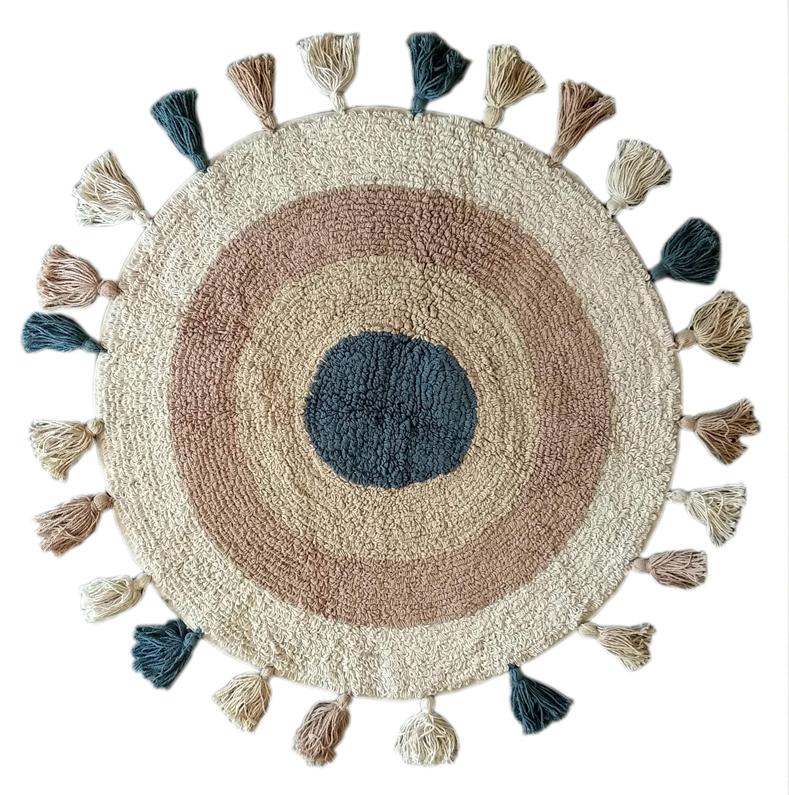 Super Absorbent Cotton Boho Round Bath Rug 36” Multi Color | Washable Non Slip Durable Bath Rug Floor Mat for Spa Shower Bathroom | 100% Pure Cotton Tufted Design Bath Mat for Home Decor