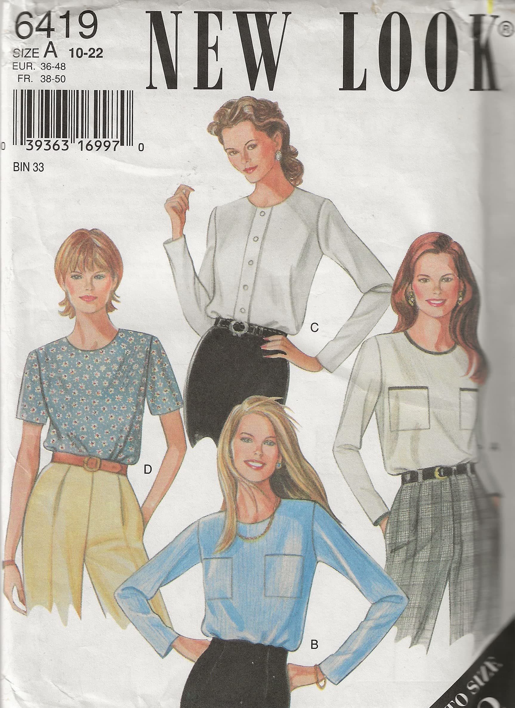 New Look 6419 Blouse Pattern with 2 Sleeve Lengths Sizes 10 - 22
