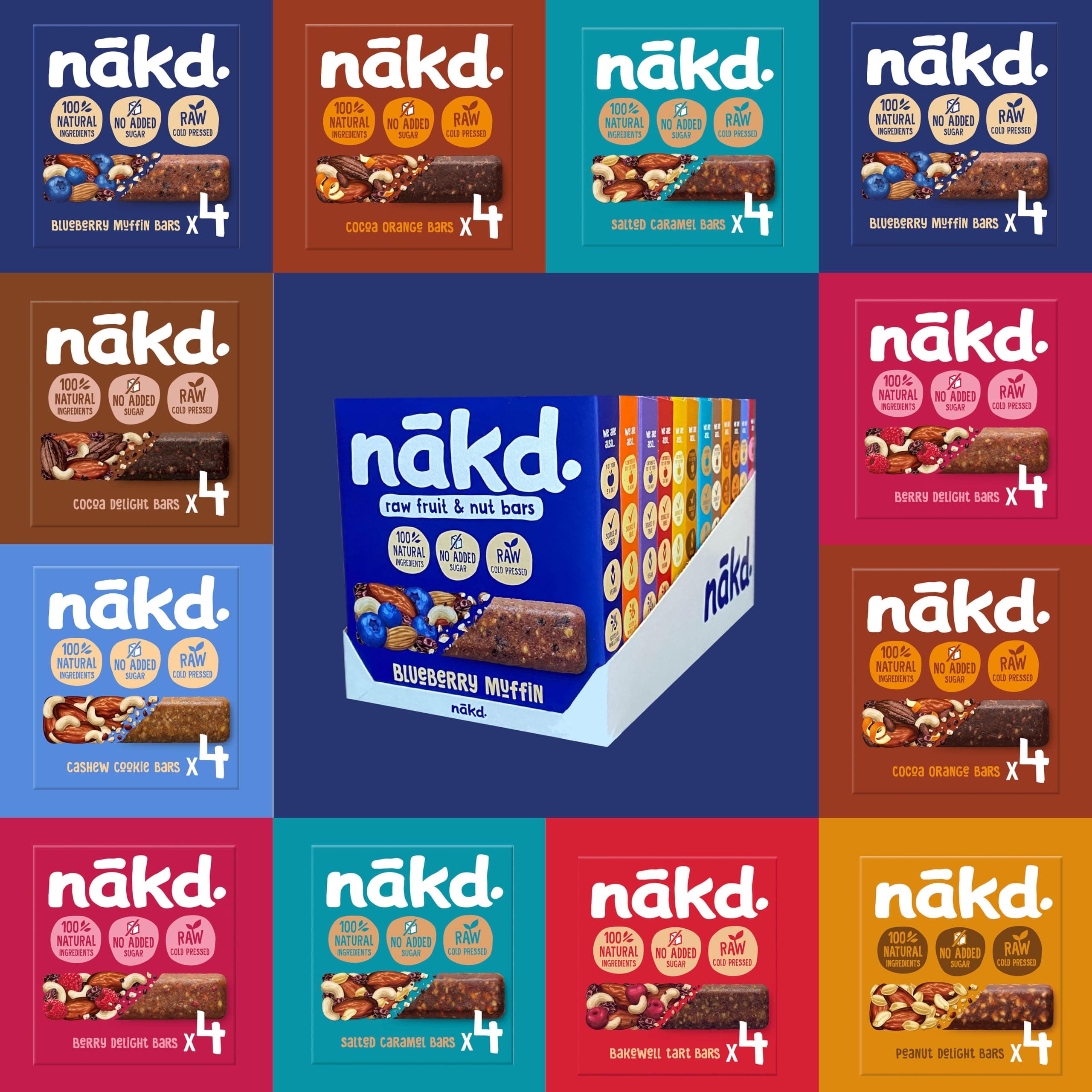 Nakd Bars Multipack 48 - Nakd Fruit And Nut Bars 48 x 35g. Breakfast, Snack Bars. Vegan, Dairy Free, Wheat Free, Gluten Free.