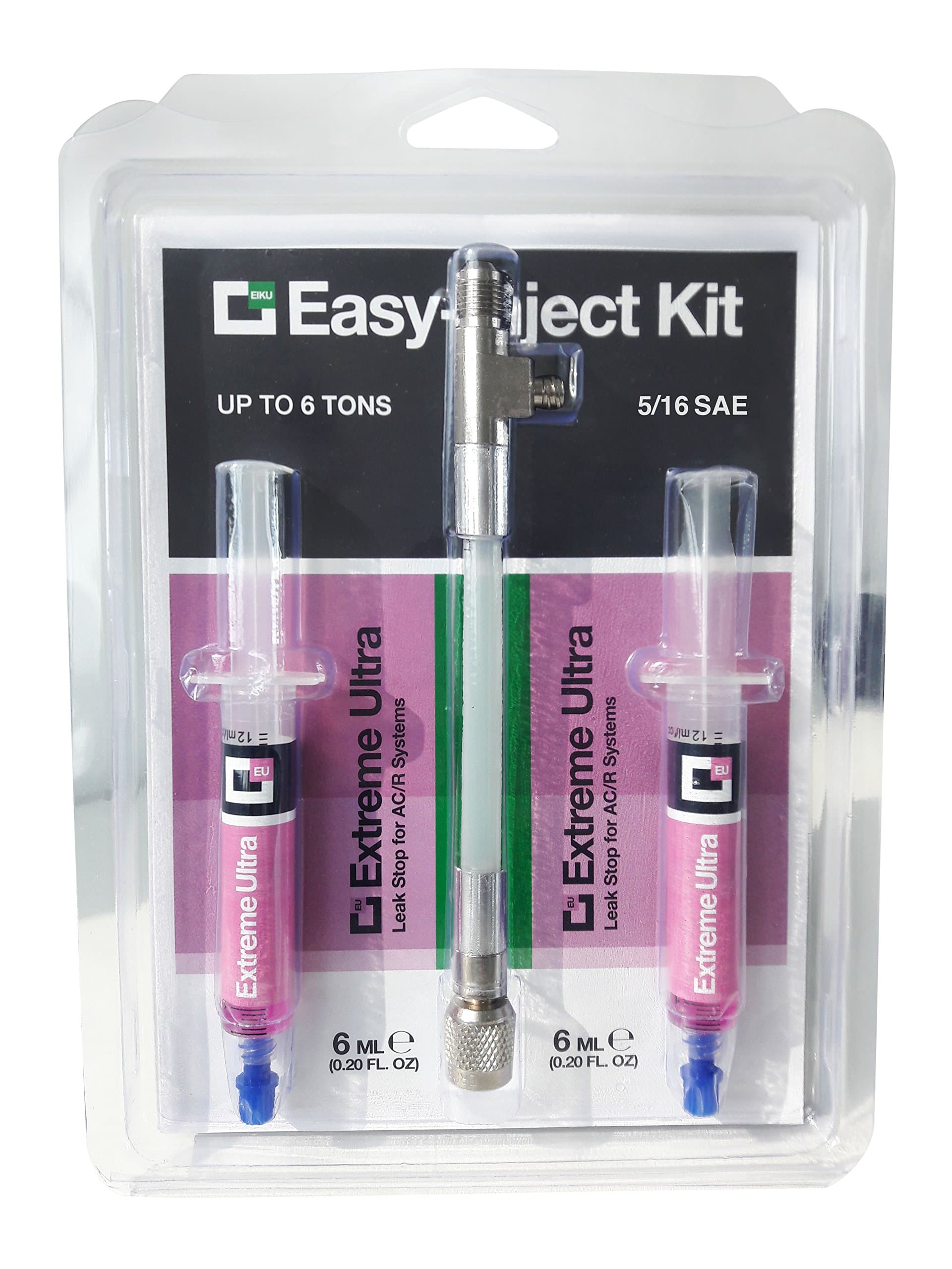 Easy Inject Kit: n.2 AC/R Leak Stops EXTREME ULTRA - Both doses are only 0.20 fl.oz./6ml for systems Up To 6 TONS(21 KW) - 5/16 SAE INJECTOR INCLUDED