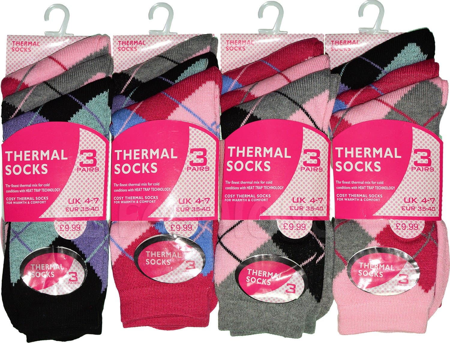 Womens Thermal Socks Ladies Winter Sock Pattern Assorted Colours Size 4-7 UK Pack of 12 Pairs (Assorted Diamond Pattern)