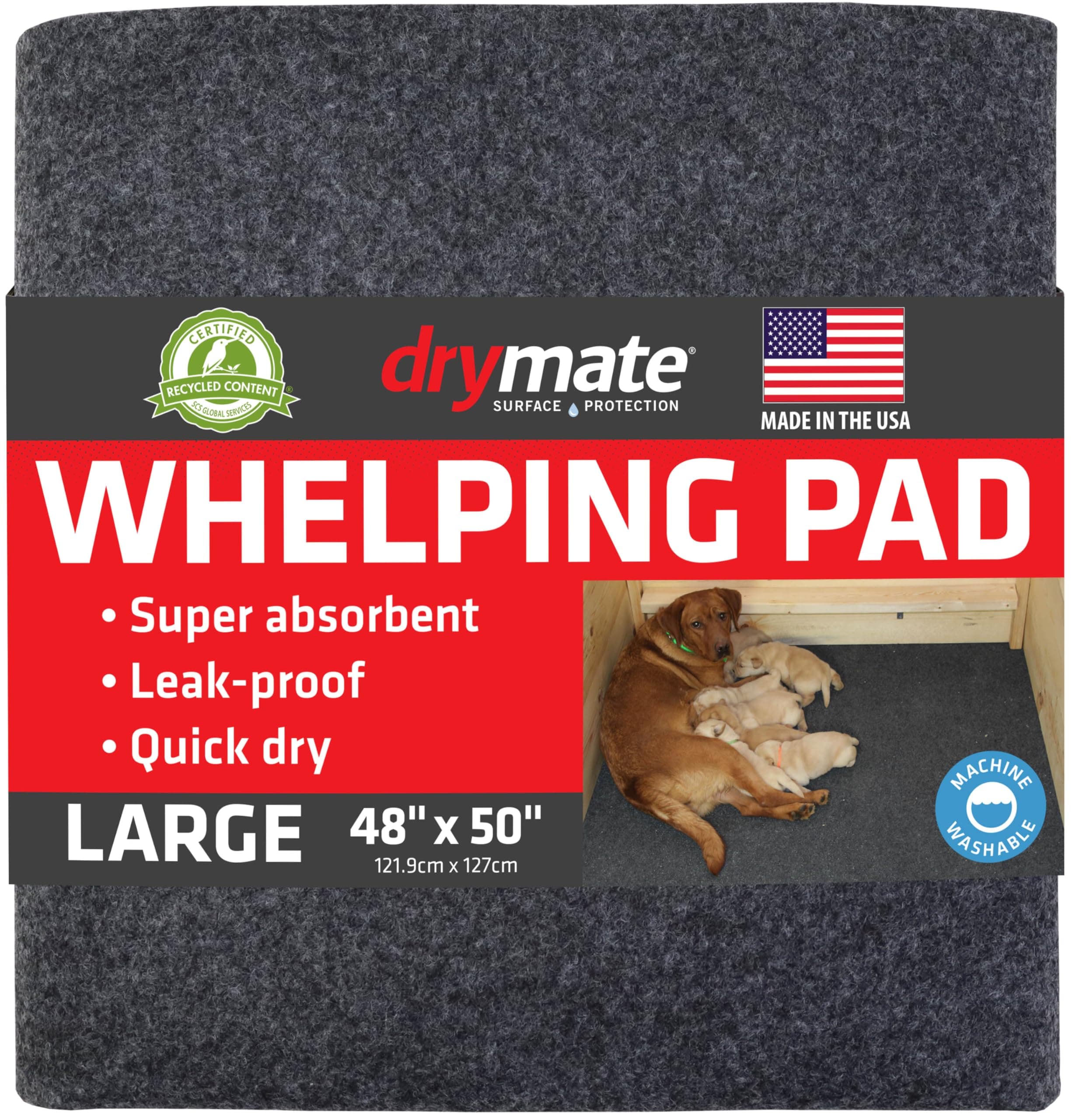 Drymate Whelping Box Liner Mat, Machine Washable, Super Absorbent, Waterproof, Quick Dry, Slip-Resistant, Reusable Dog Puppy Pee Pads for Training, Housebreaking, Incontinence, Crate (USA Made)(48x50)