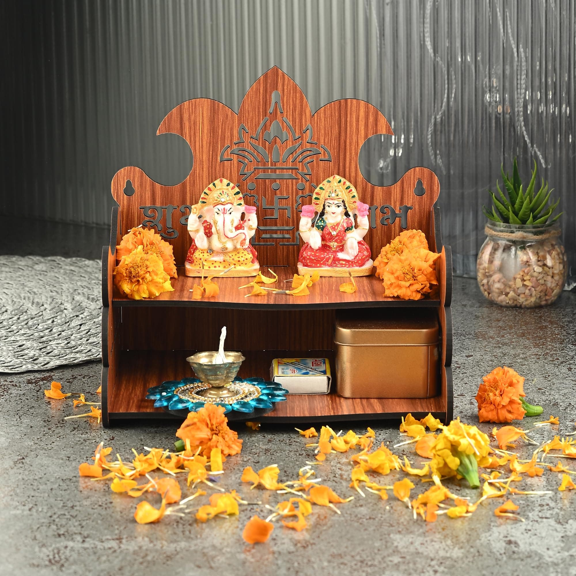 G Gojeeva Brown Handcrafted Om Pattern Home Temple for Puja and Office (Pack of 1)