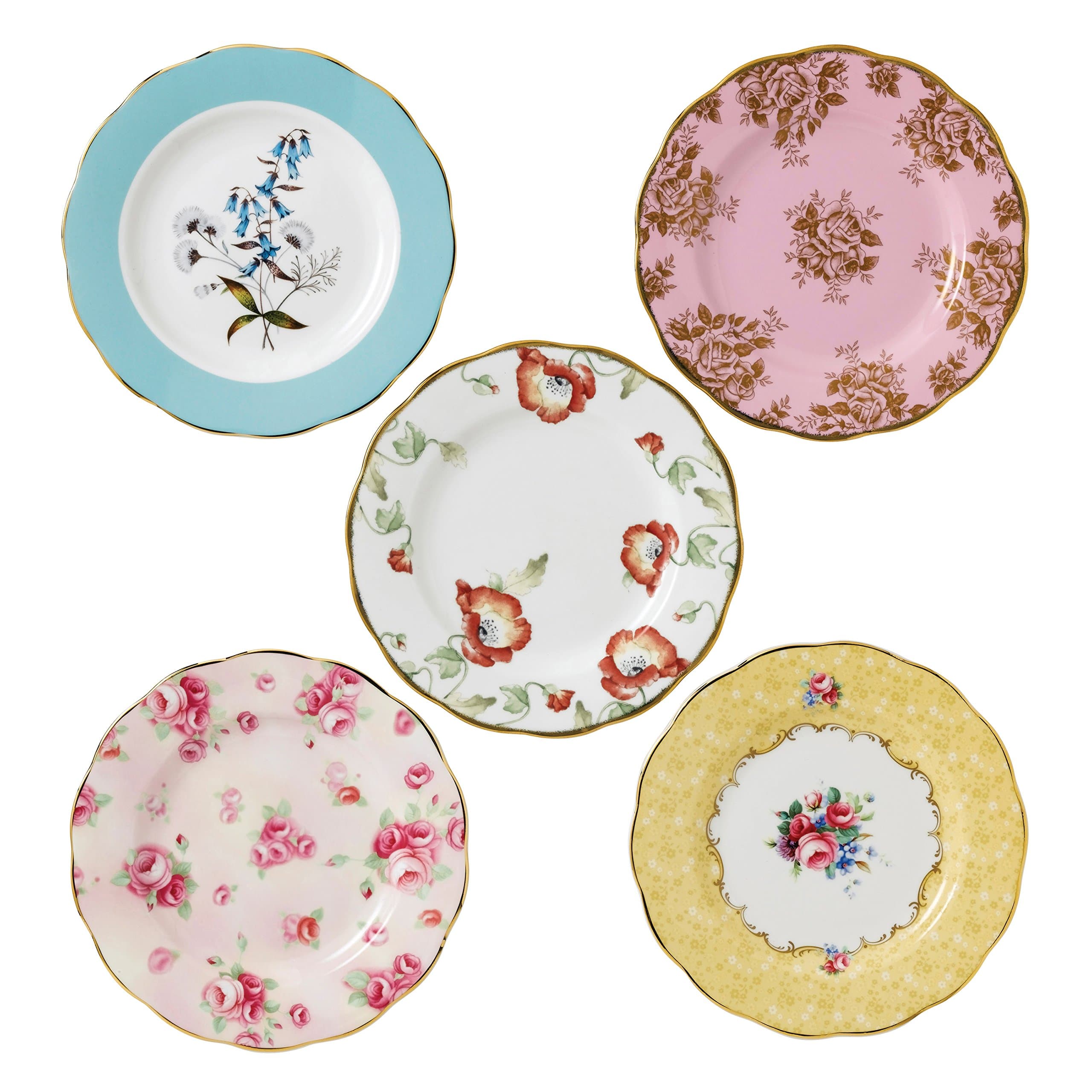 Royal Albert 100 Years 1950-1990 Plate Set, Mixed Patterns, 5-Piece