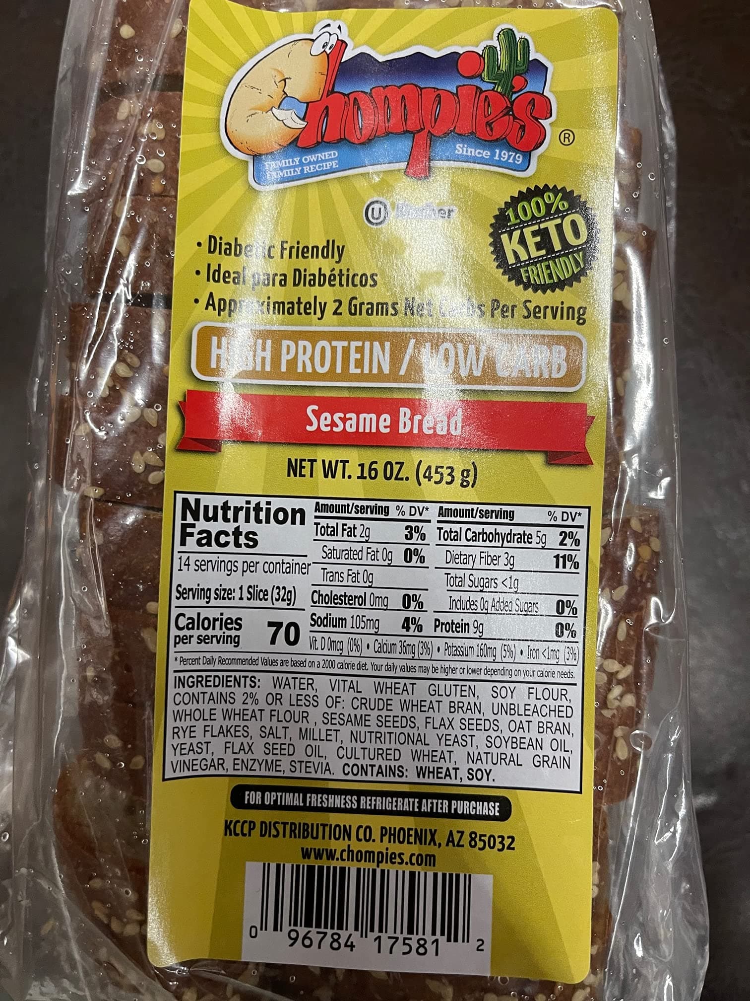 Chompies Sesame Low Carb Bread 2 Loaves