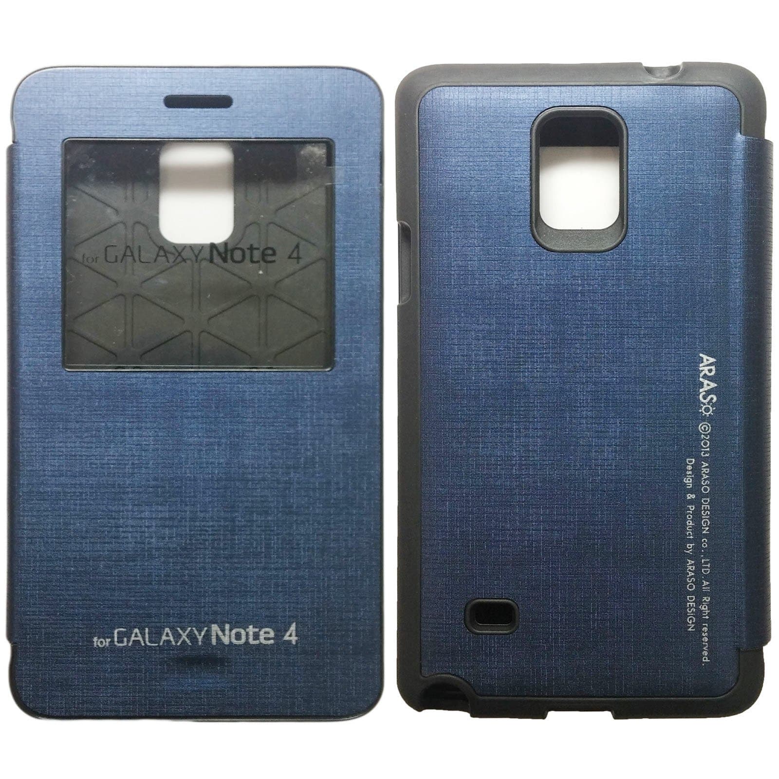 [Navy] N4 [Quick Window View] Note4 Bumper Case PU Leather Flip Cover [Magnetic closure] [Anti Shock] Case for Samsung Galaxy Note 4 IV 5.7" Release on 2014 ARAN4NV