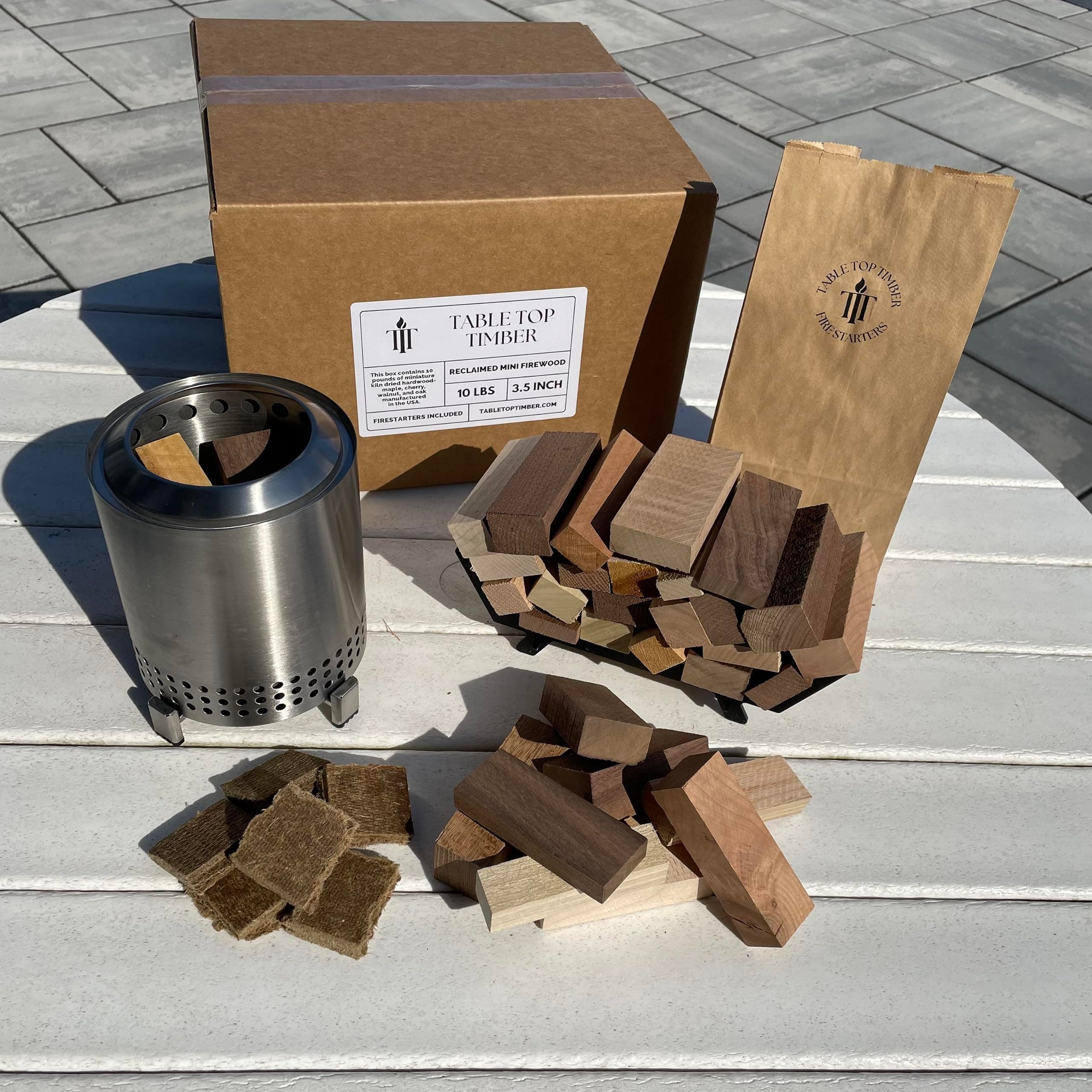Mini Fire Wood and Fire Starters - 5 OR 10 LB of Reclaimed Kiln Dried Sustainable Firewood - 3.5" OR 5.5" Lengths - Compatible with Solo Stove Mesa OR Mesa XL Tabletop Fire Pit (5 lbs of 3.5" Length)