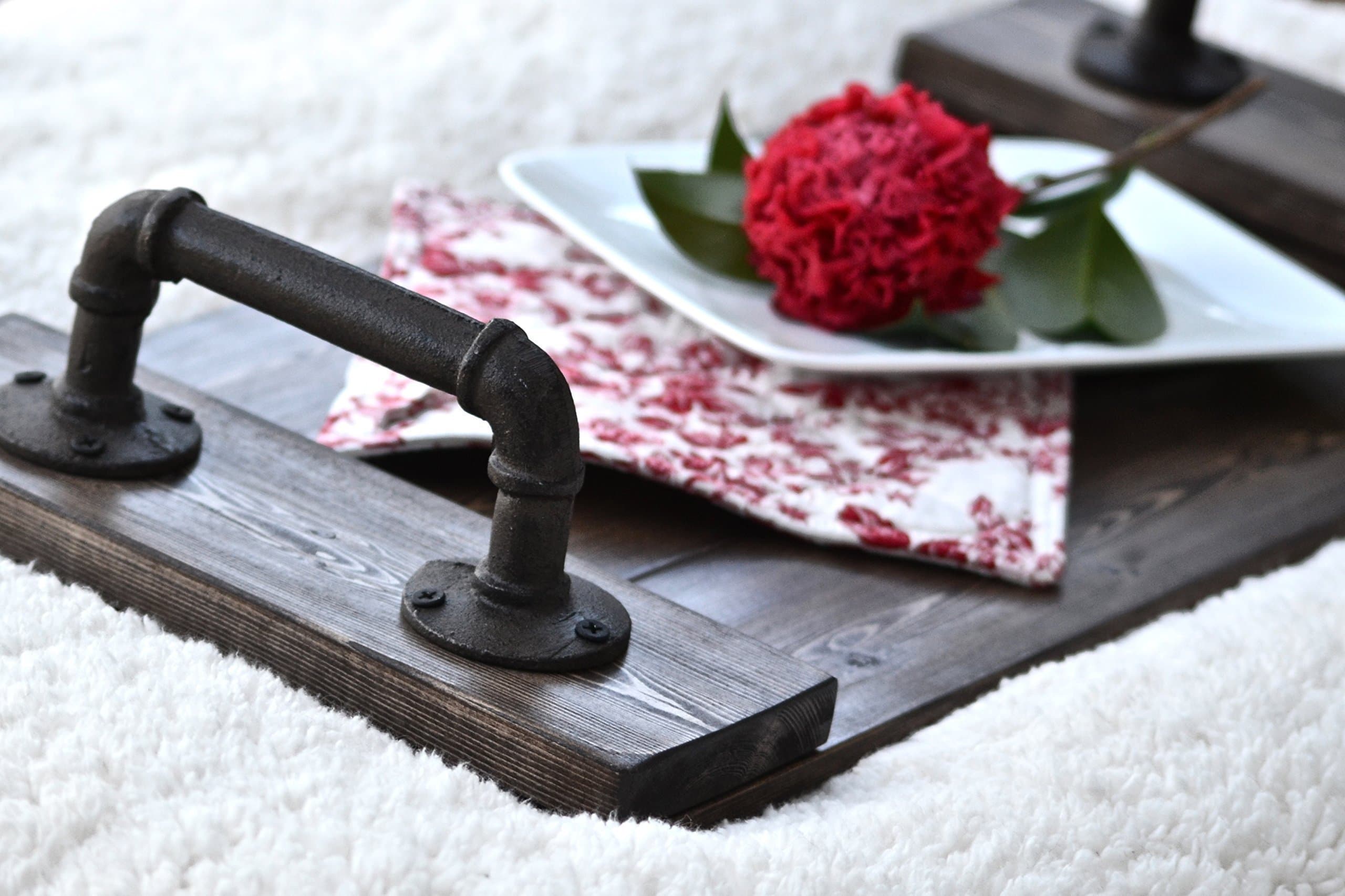 Industrial Serving Tray with Cast Iron Pipe Handles