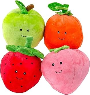 Giftable World Pet Plush Pet Toy Fruits, Cupcakes, Ice Creams, Mug with Squeaker Dog Chew Toy (Strawberry, Peach,Orange, Apple)