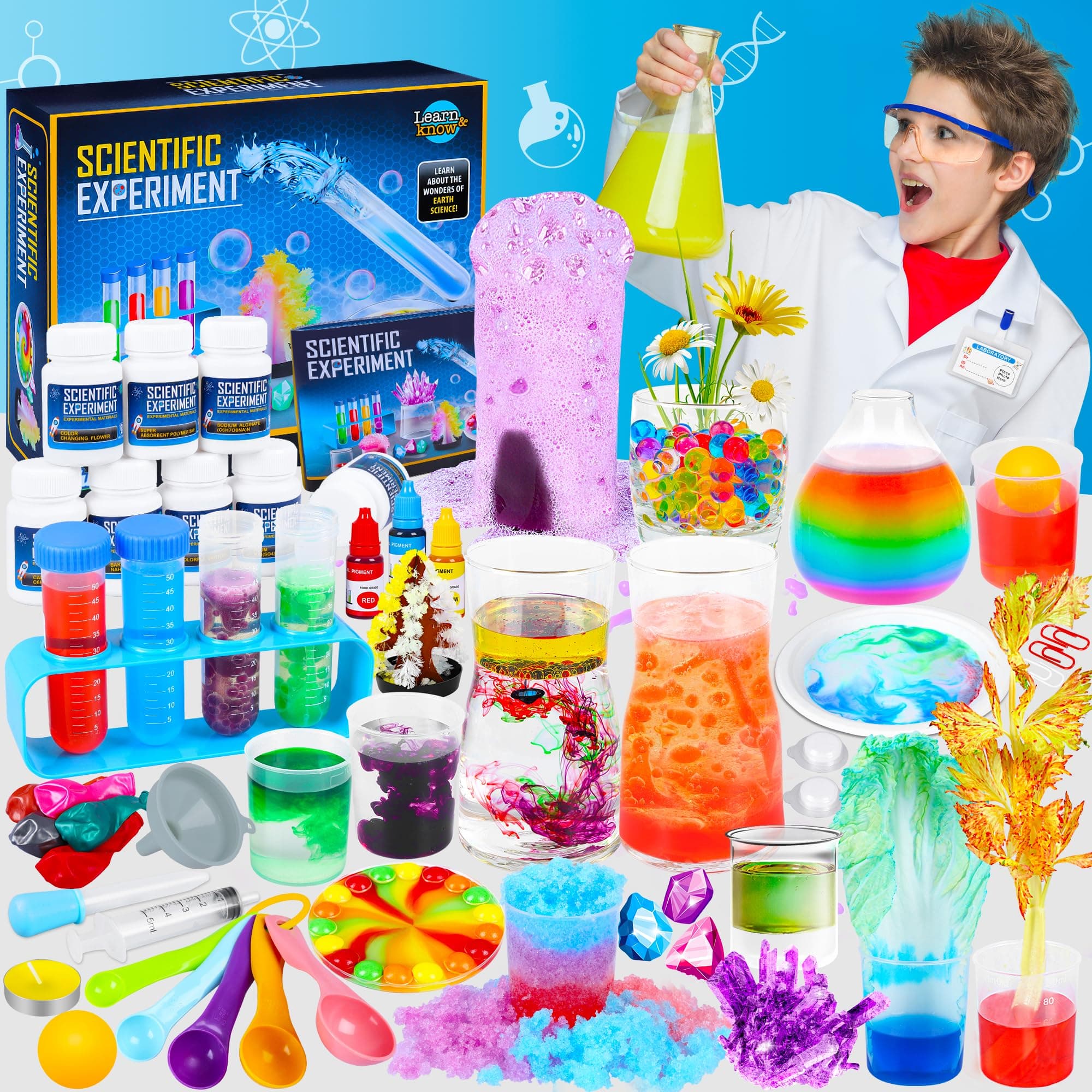 80+ Experiments Science Kits for Kids Age 8 9 10 11 12 Educational STEM Toys Gifts for Boys Girls, Volcano,Chemistry Set,Fizzy Reaction,Color Learning Activities Scientific Tools Toys