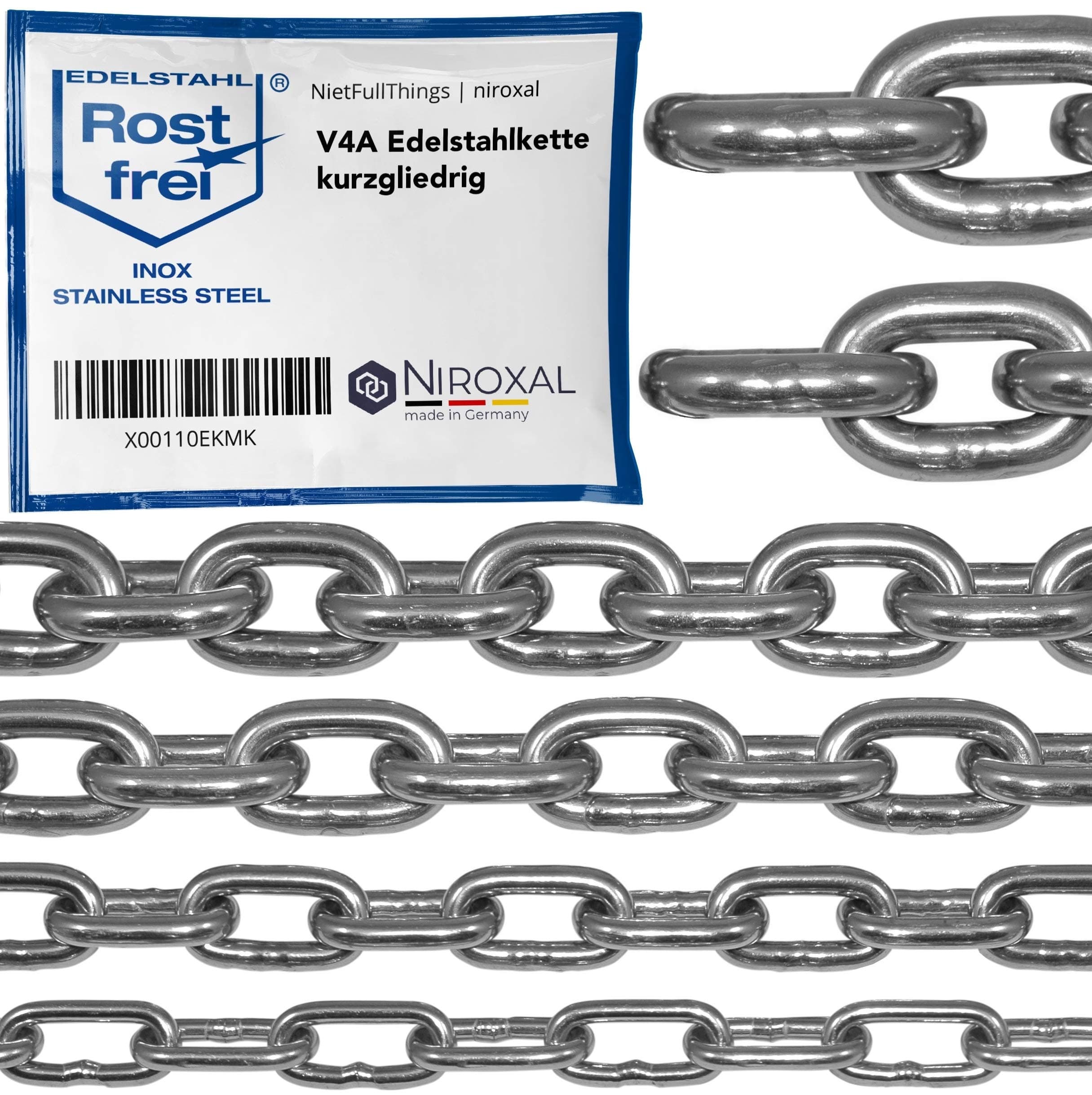 3 Pieces 200-cm = 2-Meter 4-mm Thick Stainless Steel Chain V4A Short-Linked from NietFullThings on Piece Anchor Chain DIN 5685 DIN 766 2-m