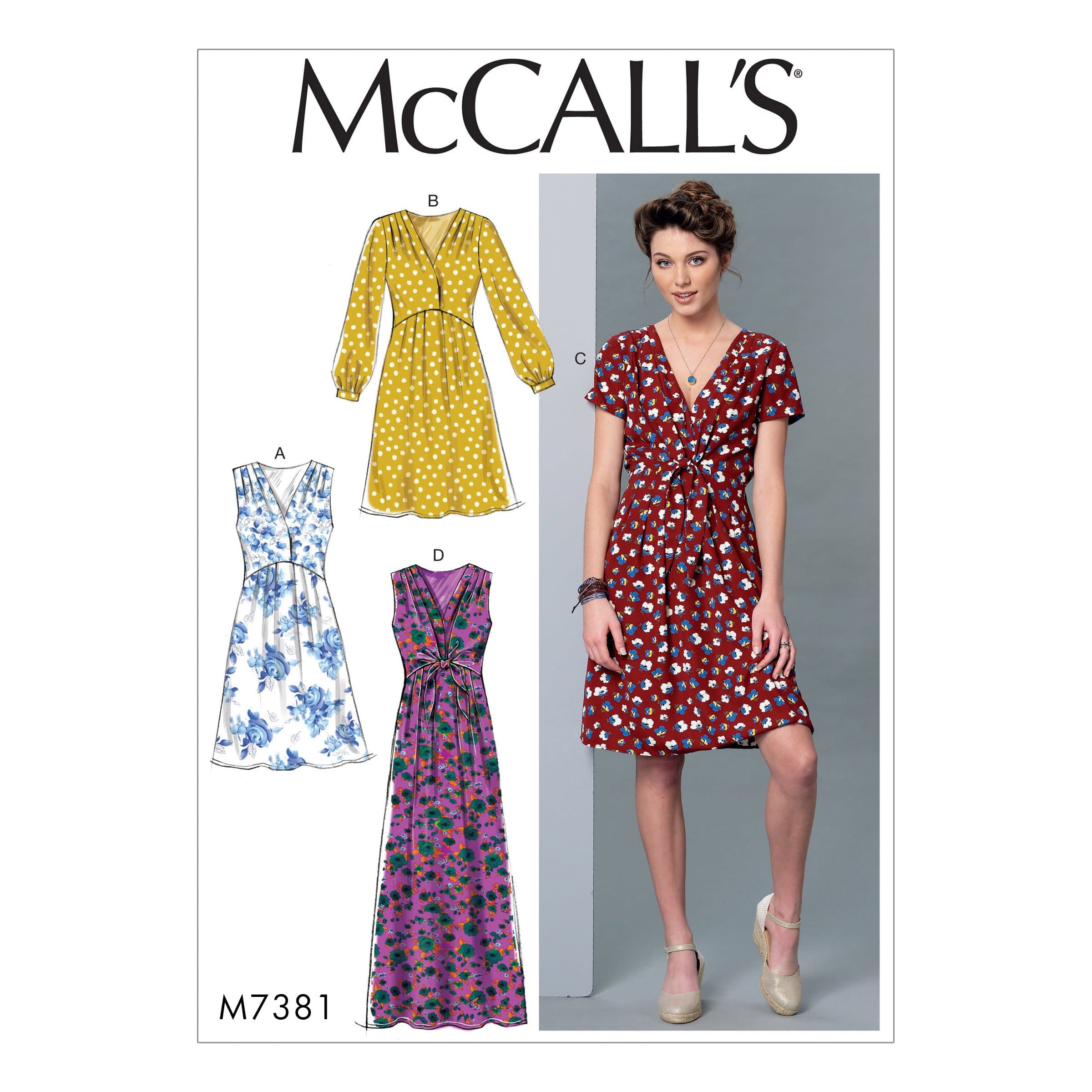 McCall Patterns Misses' Pleated Dresses with Optional Front-Tie Sewing Pattern, Y (XSM-SML-MED)