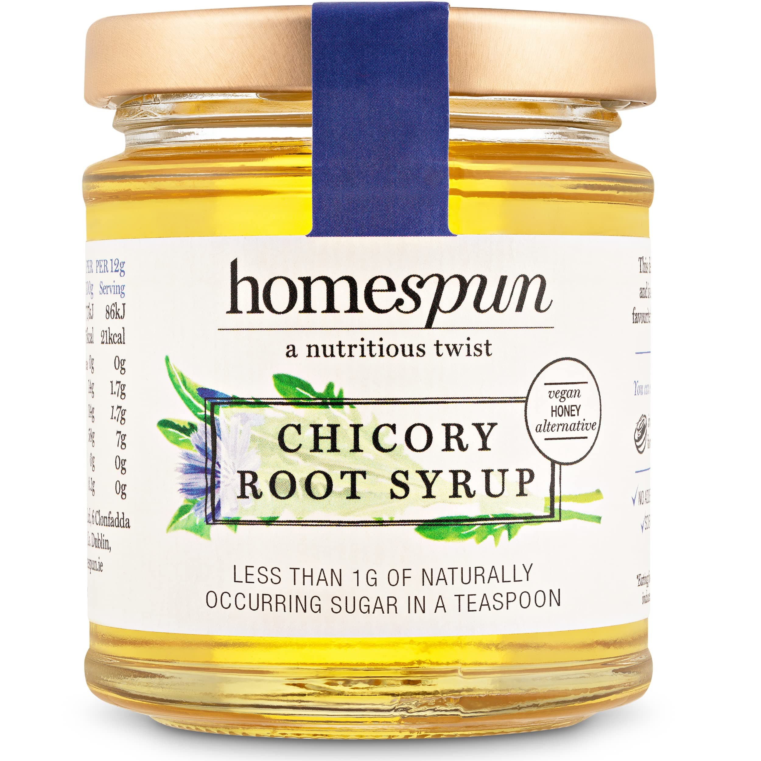 Homespun Chicory Root Syrup - Keto & Low Carb Sweetener - Low Sugar, Vegan Honey - High in Prebiotic Fibre - Low GI Natural Sweetener - Plant Based - 200g Glass Jar
