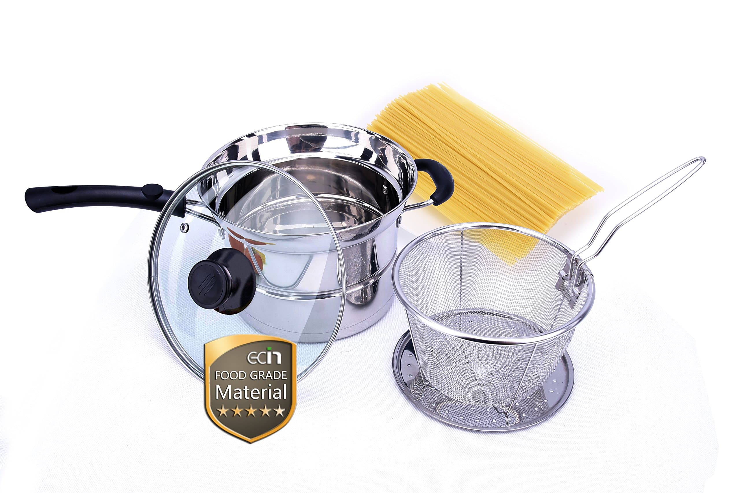 Ecin 3.5 Quart Steam Pot/Pasta Pot With Strainer Insert And Steamer Set/Stainless Steel Noodle Cooker Stock Pot