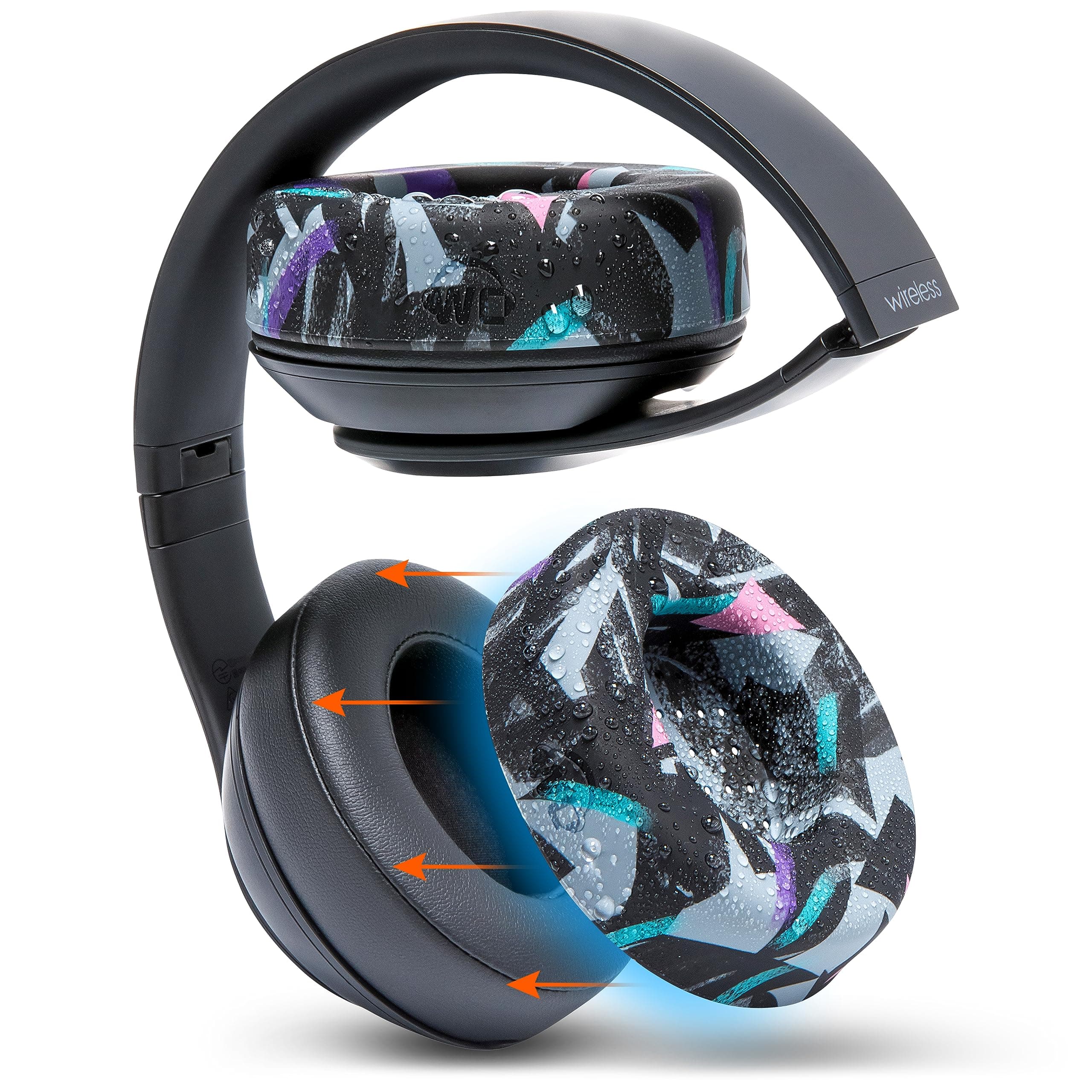 – WC SweatZ Studio - Patented Earpad Covers for Beats Studio 3 (A1914) & Beats Studio 2 (B0500 /B0501), Made by Wicked Cushions | Sweatproof & Easily Washable | 90's Black