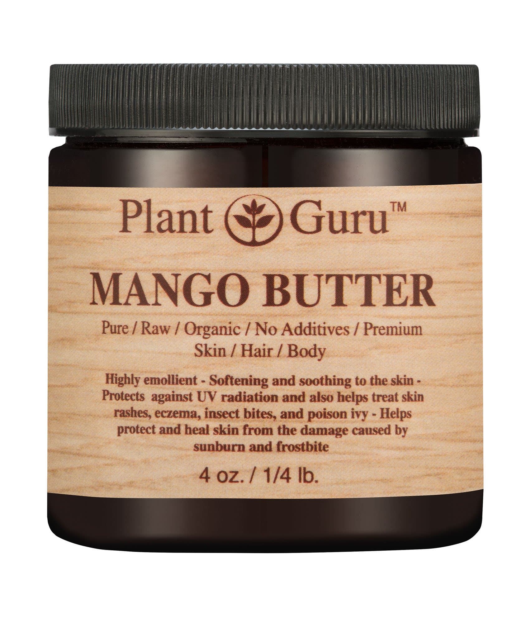 Plant Guru Raw Mango Butter 4 oz 100% Pure Natural Cold Pressed. Skin Body and Hair Moisturizer, DIY Creams, Balms, Lotions, Soaps.