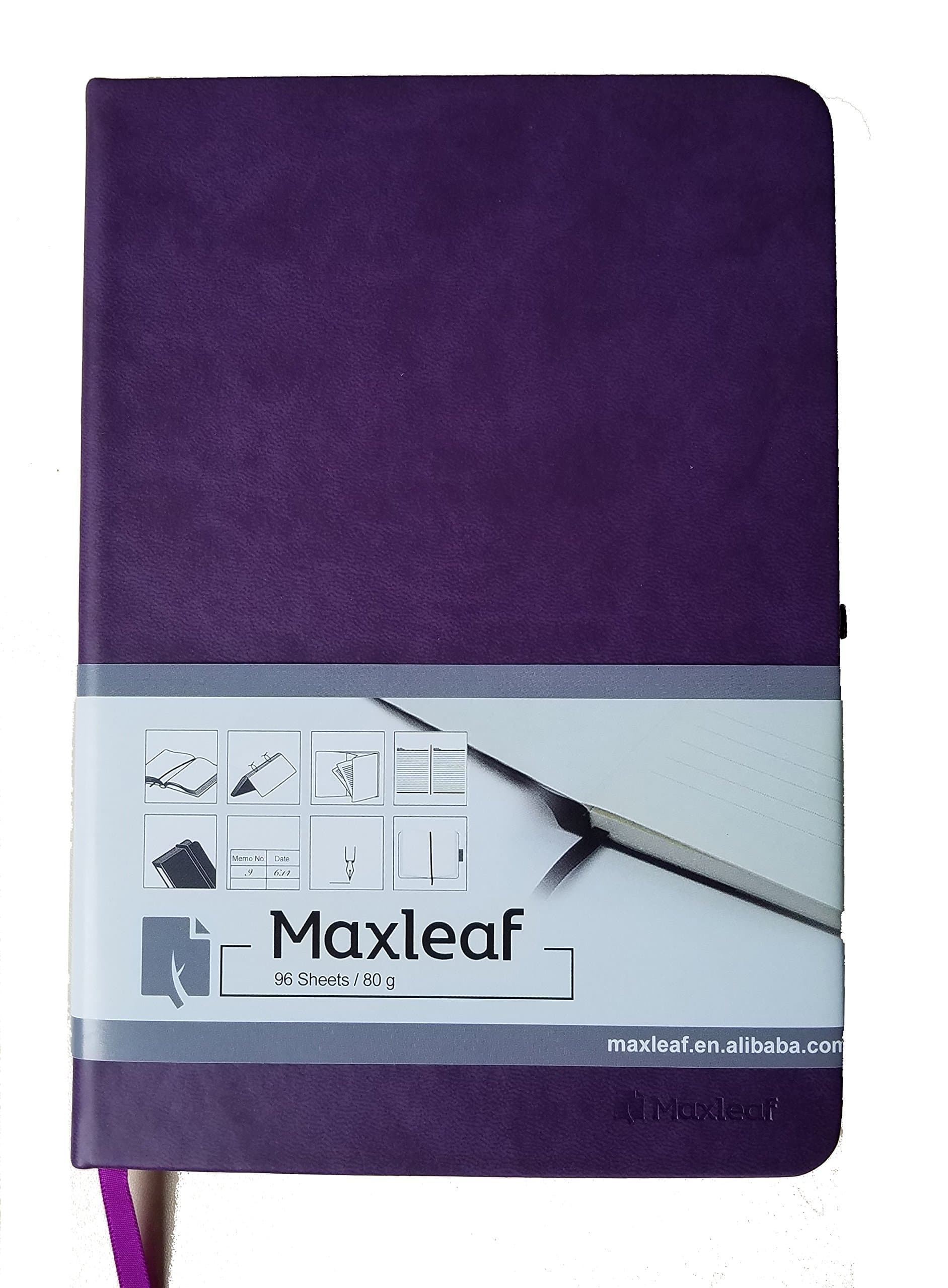 Maxleaf A4 Size Thick Classic Notebook with Pen Loop - Lemome A4 Wide Ruled Hardcover Writing Notebook Leather Cover Note Book 180pages 80 GSM Ruled 11.7 by 8.3 inches（297 x 210 mm） (Deep Purple)