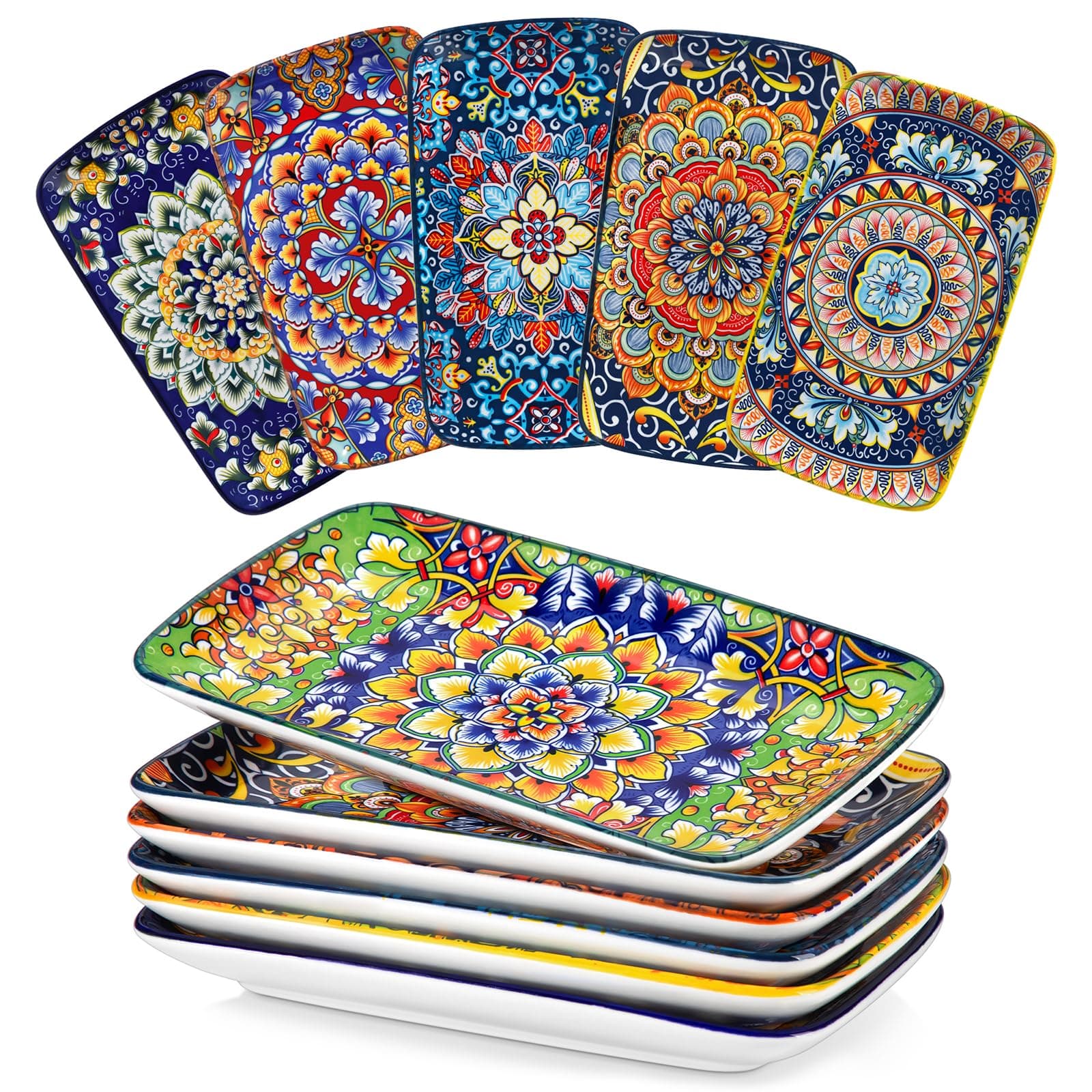 SIMI Serving Platter, 9.5 in Small Serving Dishes, Porcelain Rectangle Serving Plates Set of 6, Dishwasher and Microwave Safe, Sushi Platters for Party