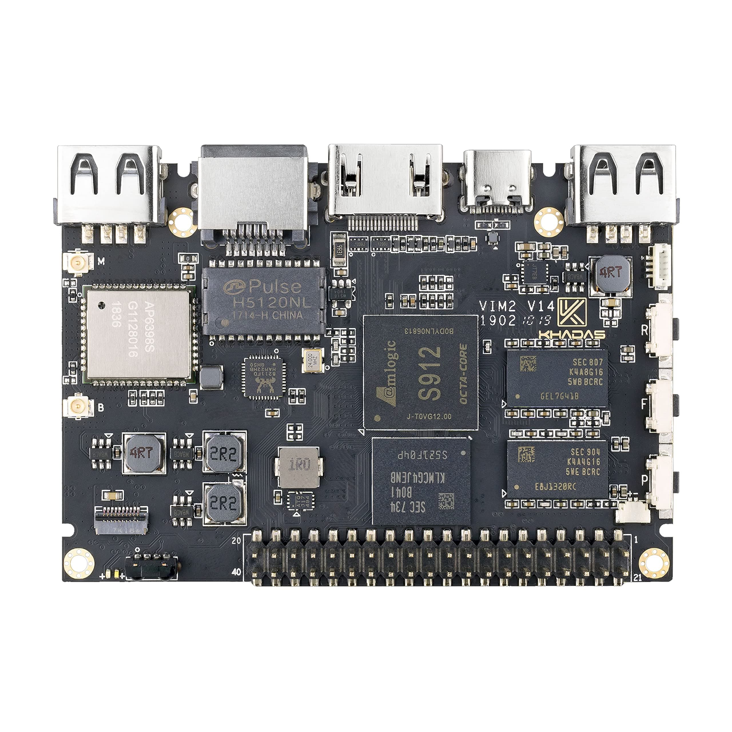 Khadas Single Board Computer,VIM2 Basic Amlogic S912, 1.5GHz 64-bit Octa-Core CPU, T820MP3 GPU,2x2 MIMO 802.11ac WiFi, Gigabit LAN and a USB-C 2.0 Port,a programmable MCU, and Khadas TST(DDR4 2+16GB)