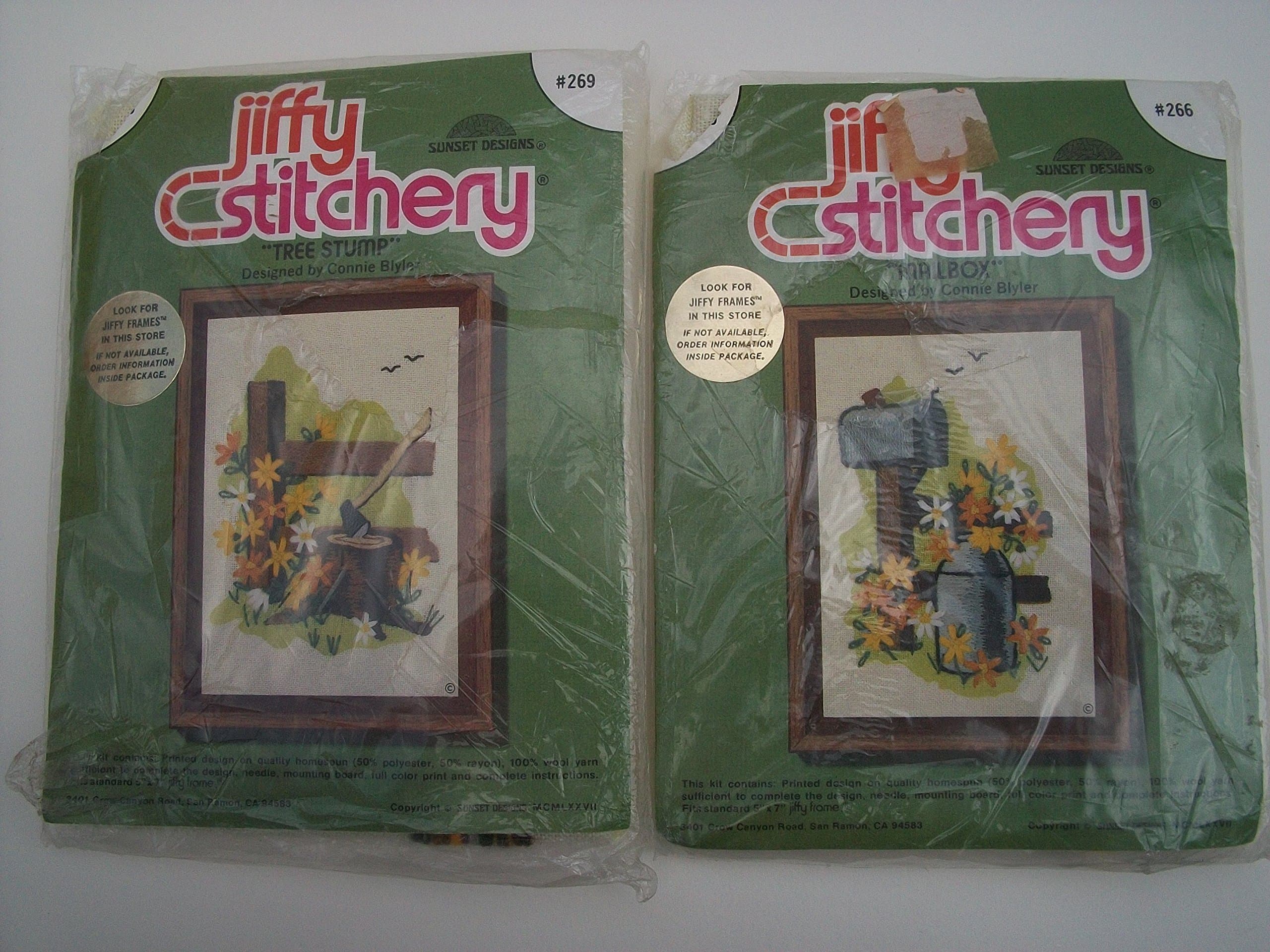 2 Embroidery Patterns and Supplies: Tree Stump and Mailbox