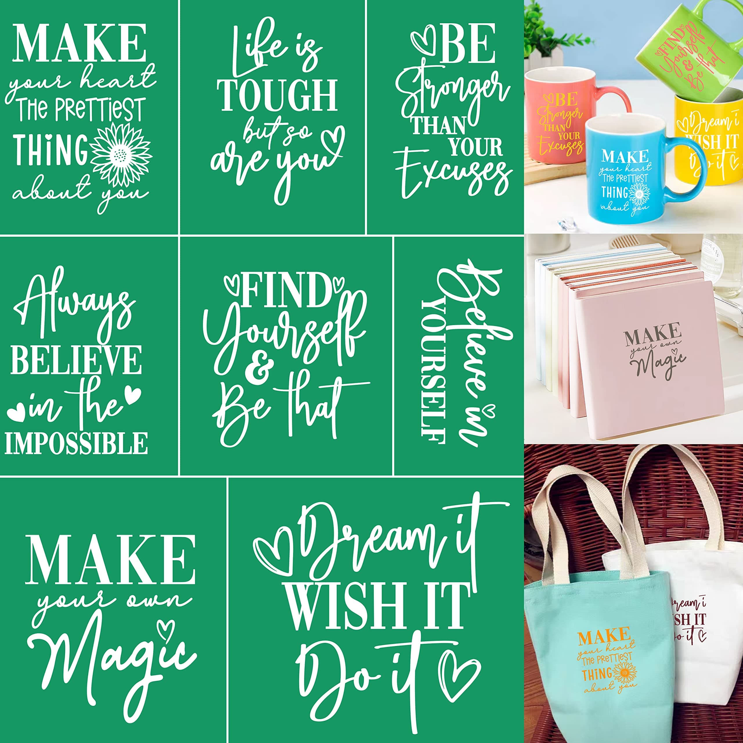 Alinacutle Positive Sentiments Reusable Silk Screen Stencils, Self-Adhesive Silkscreen Printing Stencil for Home Decor,Paint on Wood/Fabric/Wall/Cup/Plate/Glass/Paper 8.5" x 11"