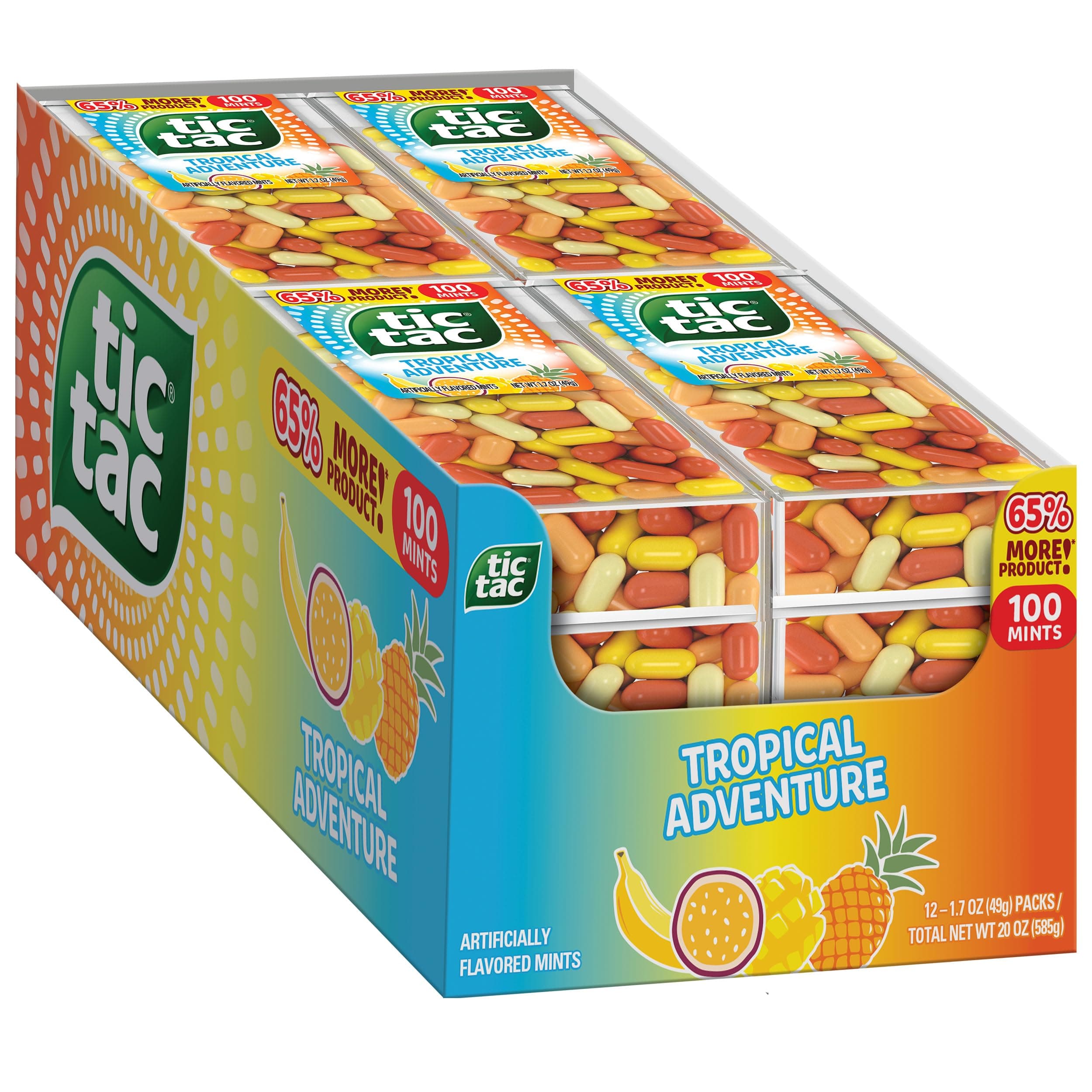 Tic Tac Tropical Adventure Fruit Flavored Mints, Bulk 12 Pack, On-The-Go Refreshment, 1.7 oz Each