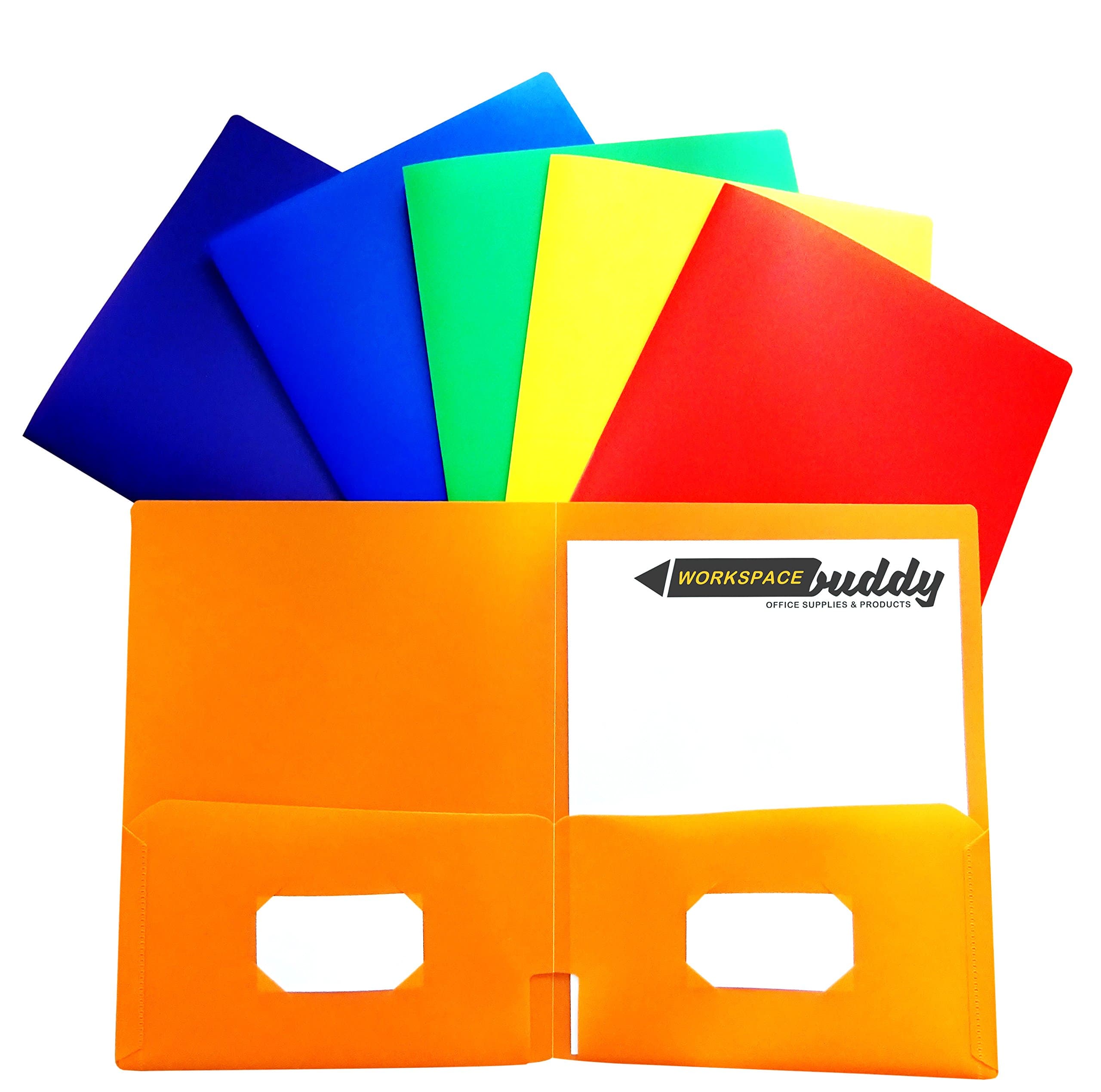 Heavy Duty 2 Pocket Plastic Folder - 2 Sleeve Heavy Duty Folders for School Executive File Folders for Letter and A4 Size Papers With Business Card Holder XL 100 Sheet Storage Capacity, Set of 6