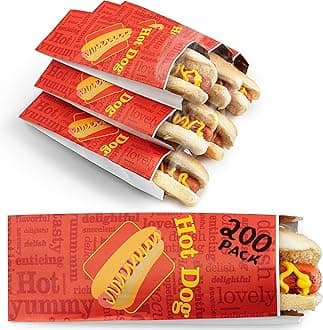 Stock Your Home Hot Dog Wrappers Foil Laminated Paper (200 Pack) Grease Resistant Red Hot Dog Sleeves Foil, Bulk Hot Dog Bags for Carnival Themed Party, Food Cart, Concession Standats, Grubhub
