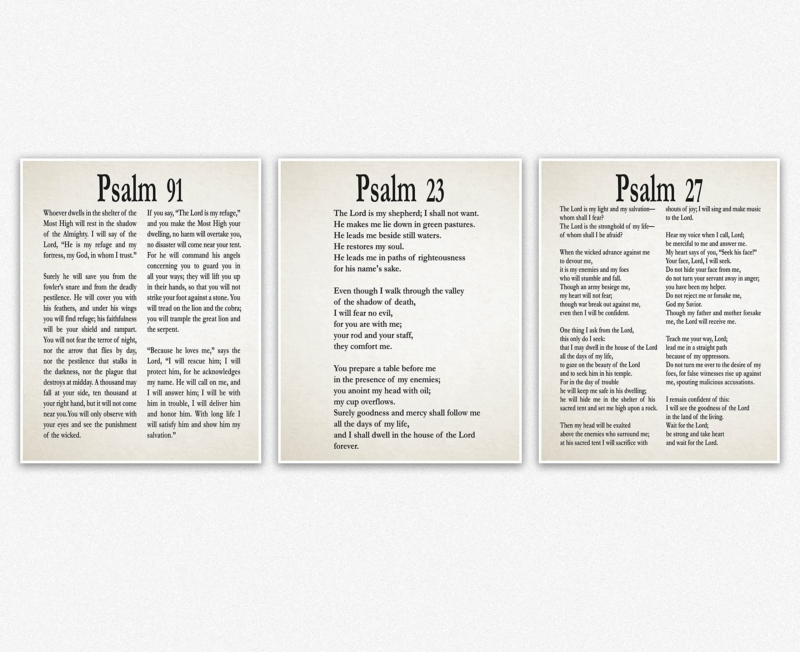 Psalm 91 23 & Psalm 27 Scripture Bible Verse Wall Art, Home Decor Wall Collage Christian Bible Quote Prints Spiritual Gifts Home Scripture Signs Wall Artwork Ready to Frame Art Bible Verses (8 x 10)